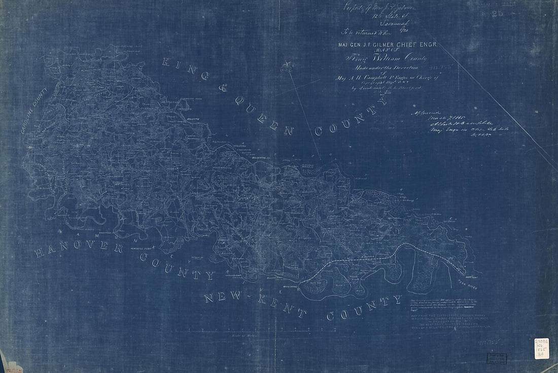 This old map of Map of King William County from 1865 was created by B. L. (Benjamin Lewis) Blackford, Albert H. (Albert Henry) Campbell, Confederate States of America. Army. Department of Northern Virginia. Chief Engineer&