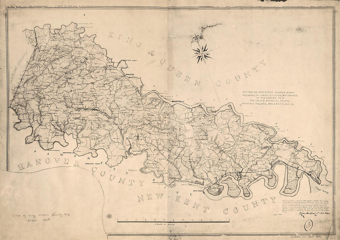 This old map of Map of King William County, Va from 1865 was created by B. L. (Benjamin Lewis) Blackford, Albert H. (Albert Henry) Campbell, Confederate States of America. Army. Department of Northern Virginia. Chief Engineer&