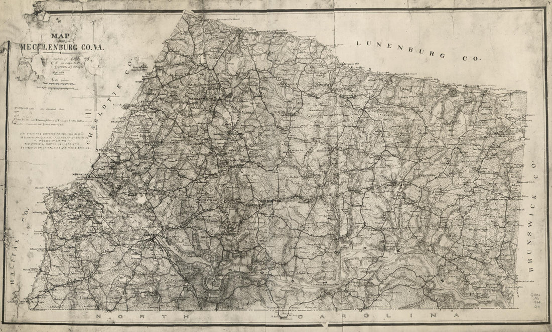 This old map of Map of Mecklenburg Co., Va from 1864 was created by Albert H. (Albert Henry) Campbell, Confederate States of America. Army. Department of Northern Virginia, Jeremy Francis Gilmer, H. M. Graves, Louisa Porter Minis, Virginia Historical S