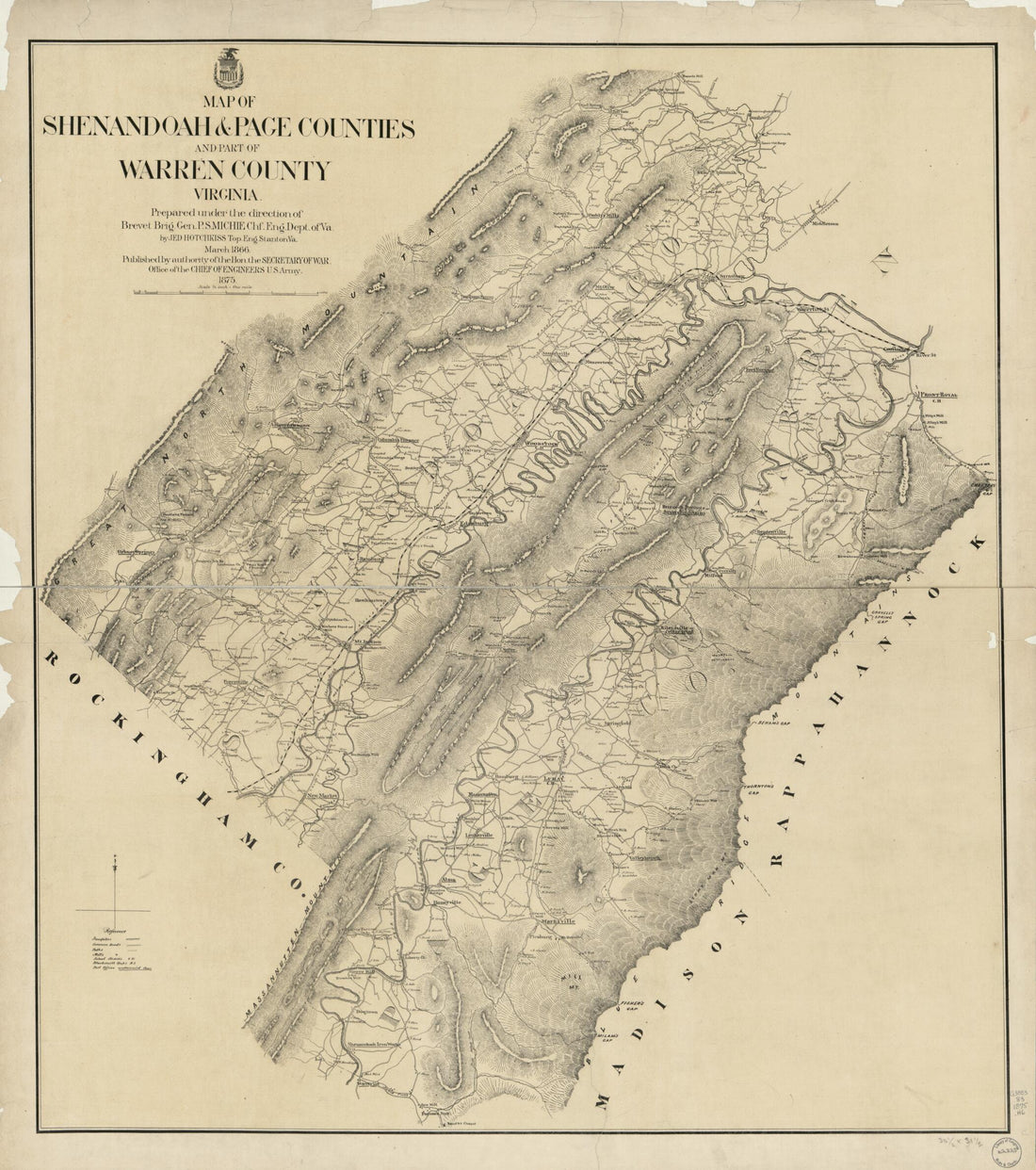 This old map of Map of Shenandoah & Page Counties and Part of Warren County, Virginia (Map of Shenandoah and Page Counties and Part of Warren County, Virginia) from 1875 was created by Jedediah Hotchkiss, United States. War Department. Office of the Chi