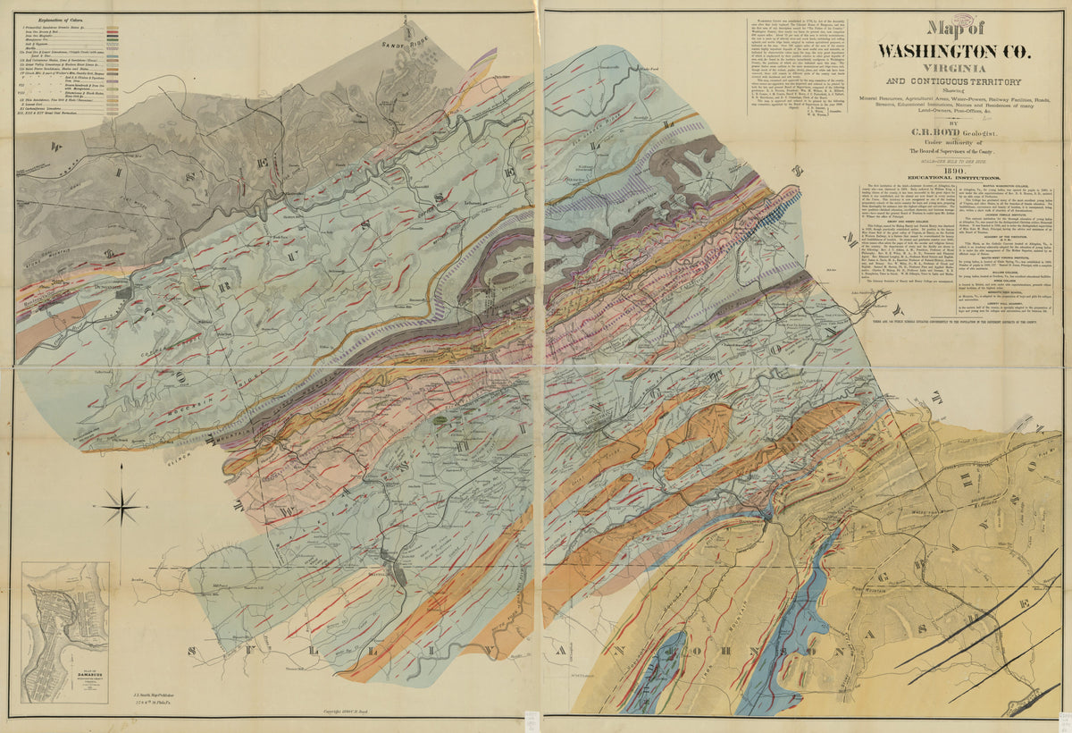 Powers, Railway Facilities, Roads, Streams, Educational Institutions, Names and Residences of Many Land-owners, Post-offices, &c. (Map of Washington County, Virginia and Contiguous Territory) 1890 by Relic Map Company