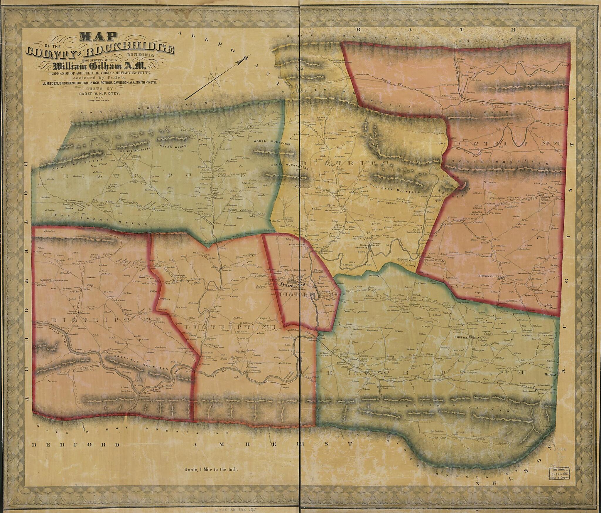 This old map of Map of the County of Rockbridge, Virginia from 1860 was created by A. Hoen & Co, William Gilham in 1860
