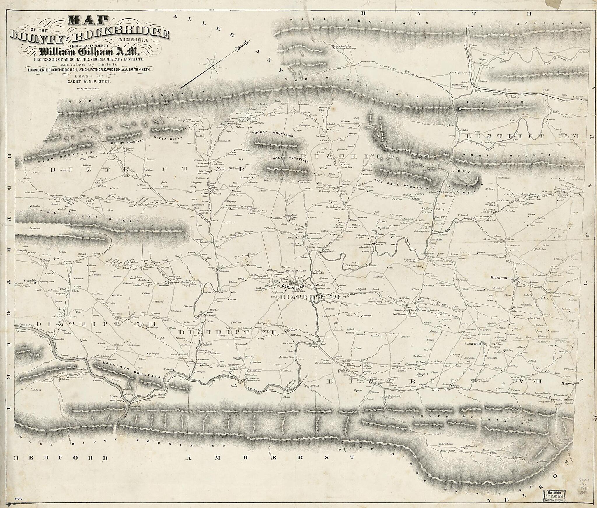 This old map of Map of the County of Rockbridge, Virginia from 1860 was created by A. Hoen & Co, William Gilham in 1860