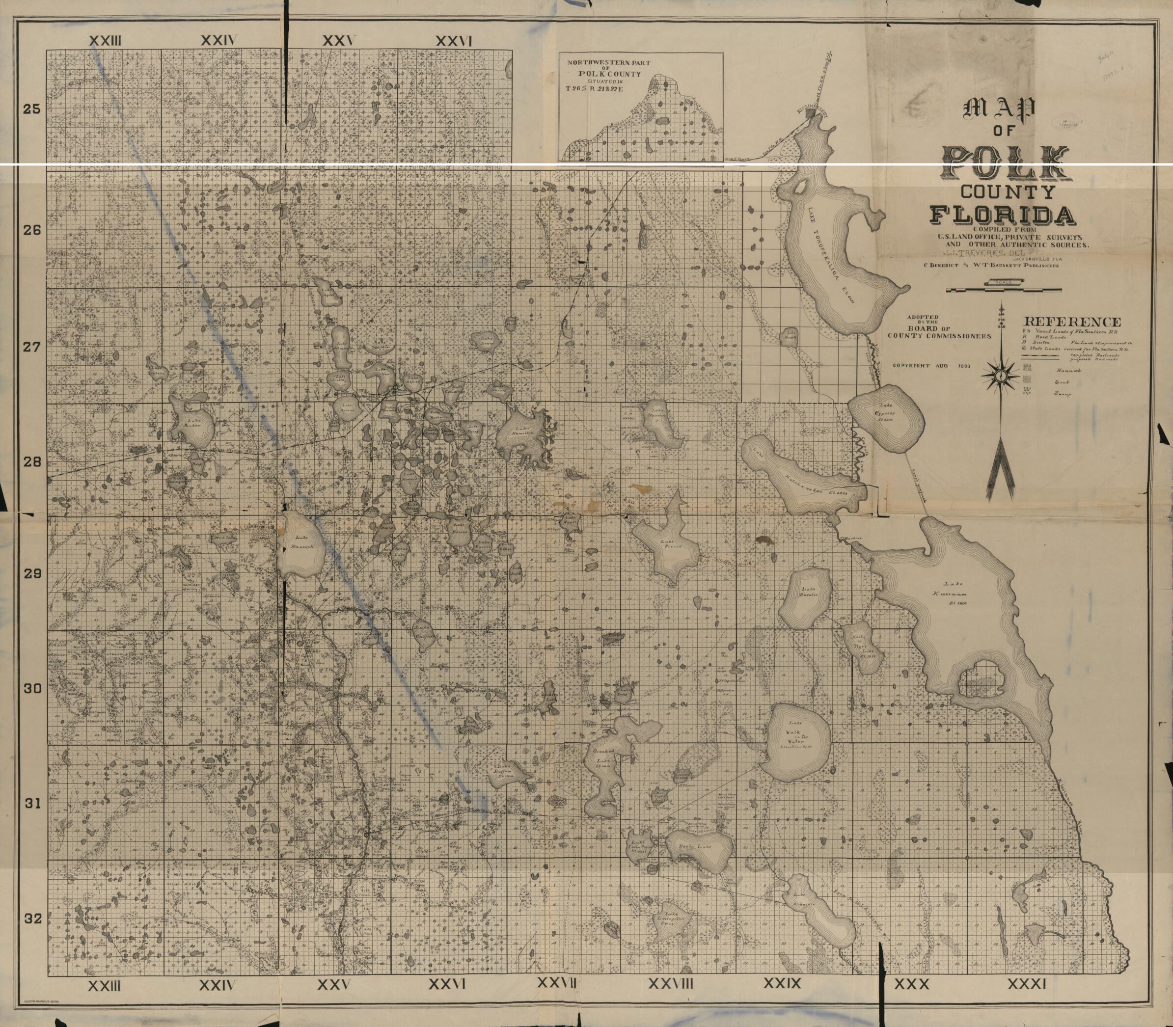 This old map of Map of Polk County, Florida from 1883 was created by Heliotype Printing Co, J. J. Treveres in 1883