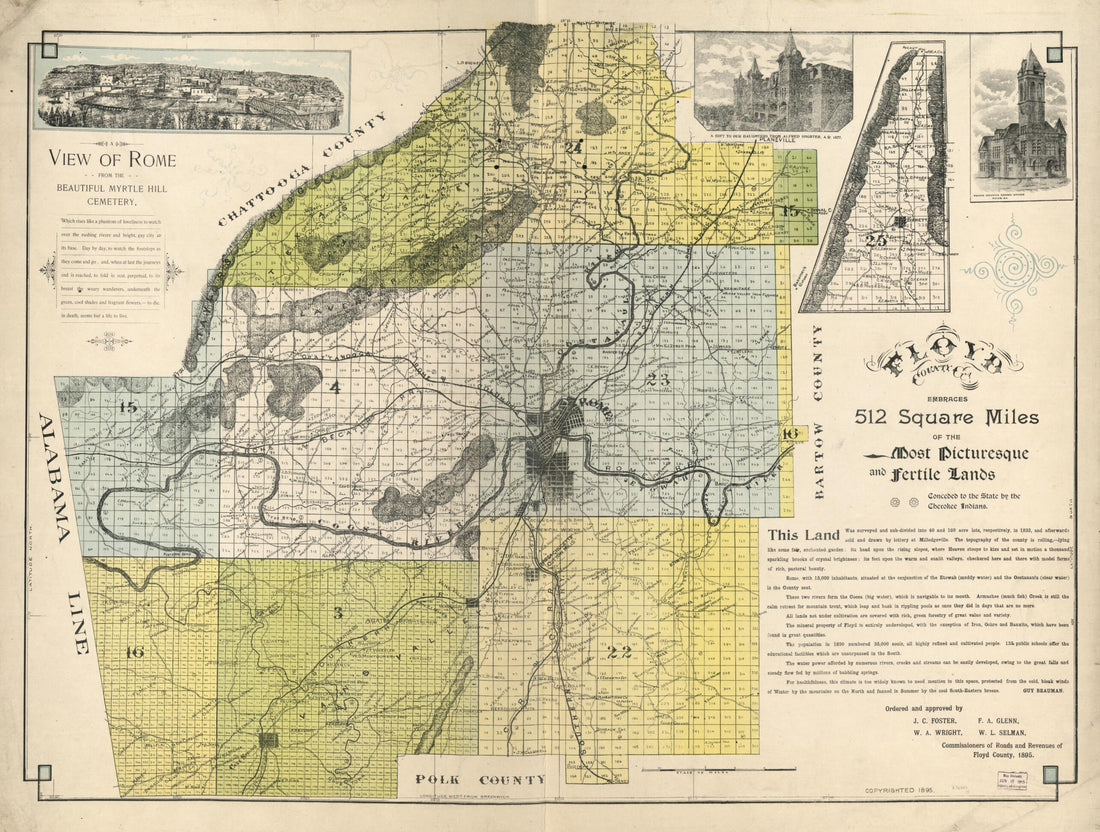 This old map of Floyd County, Georgia Embraces 512 Square Miles of the Most Picturesque and Fertile Lands, Conceded to the State Cherokee Indians (Floyd County, Georgia Embraces 512 Square Miles of the Most Picturesque and Fertile Lands,conceded to the S