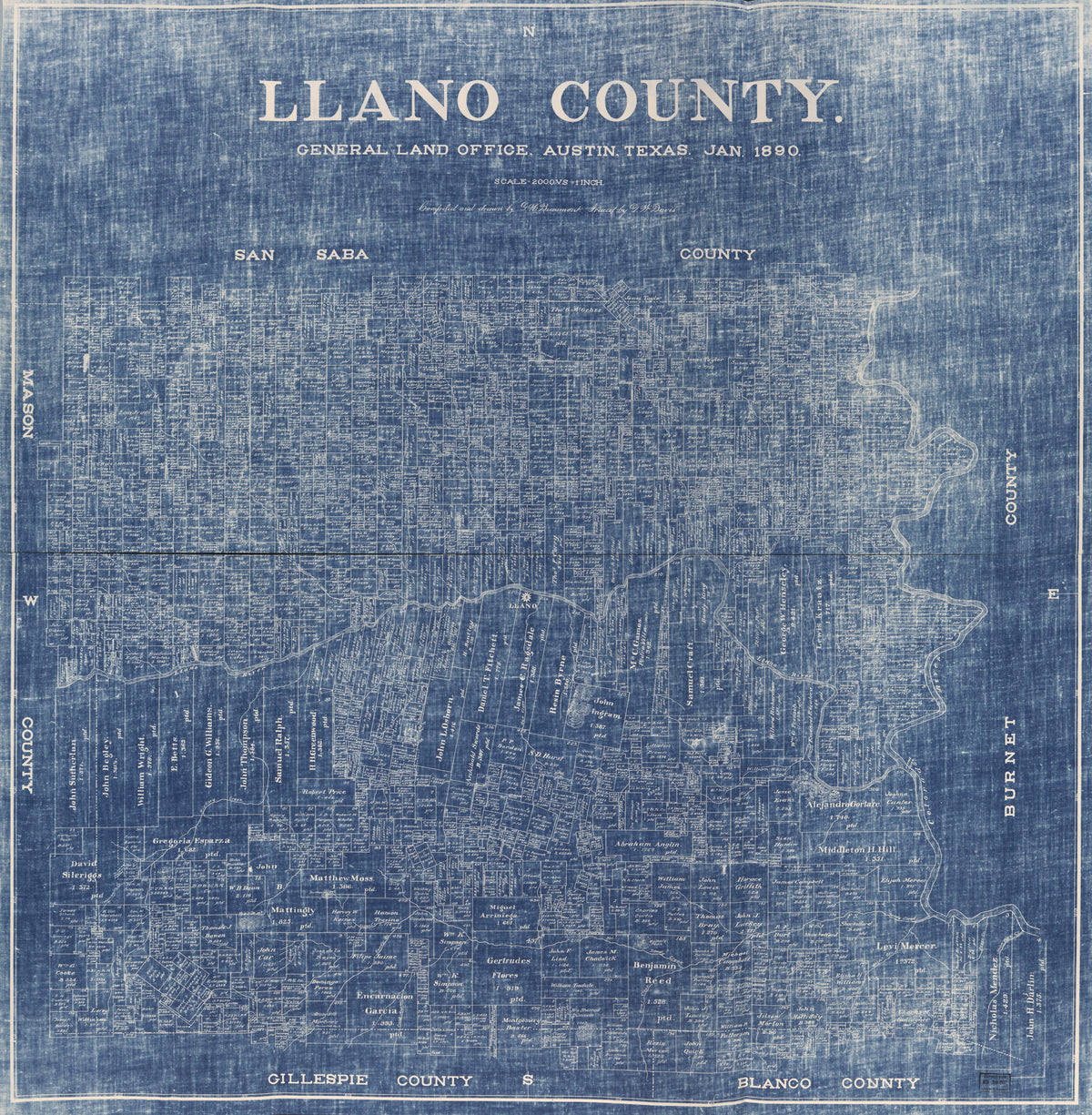 Llano County, Texas 1890 by Relic Map Company