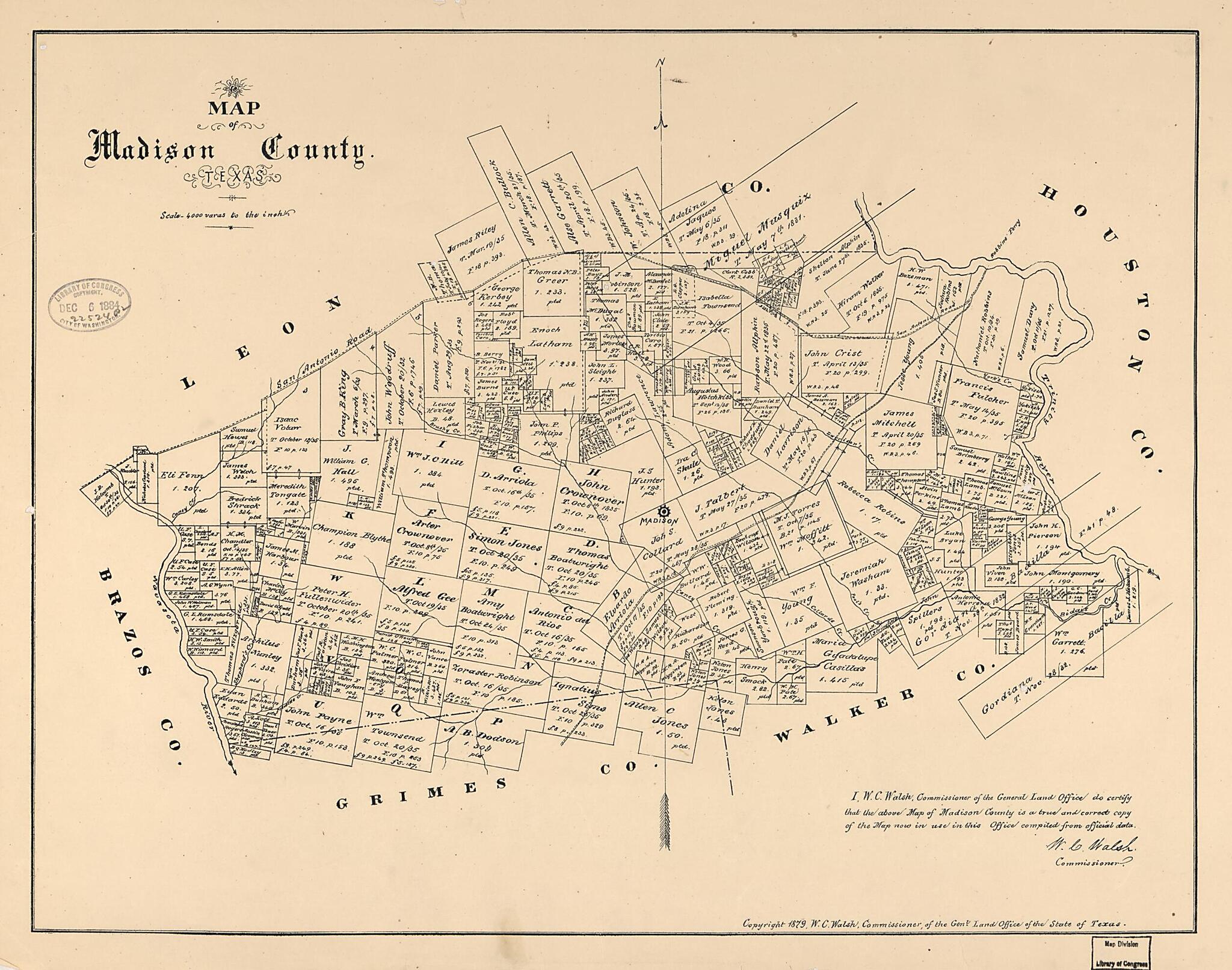 This old map of Map of Madison County, Texas from 1879 was created by Texas. General Land Office, W. C. (William C.) Walsh in 1879