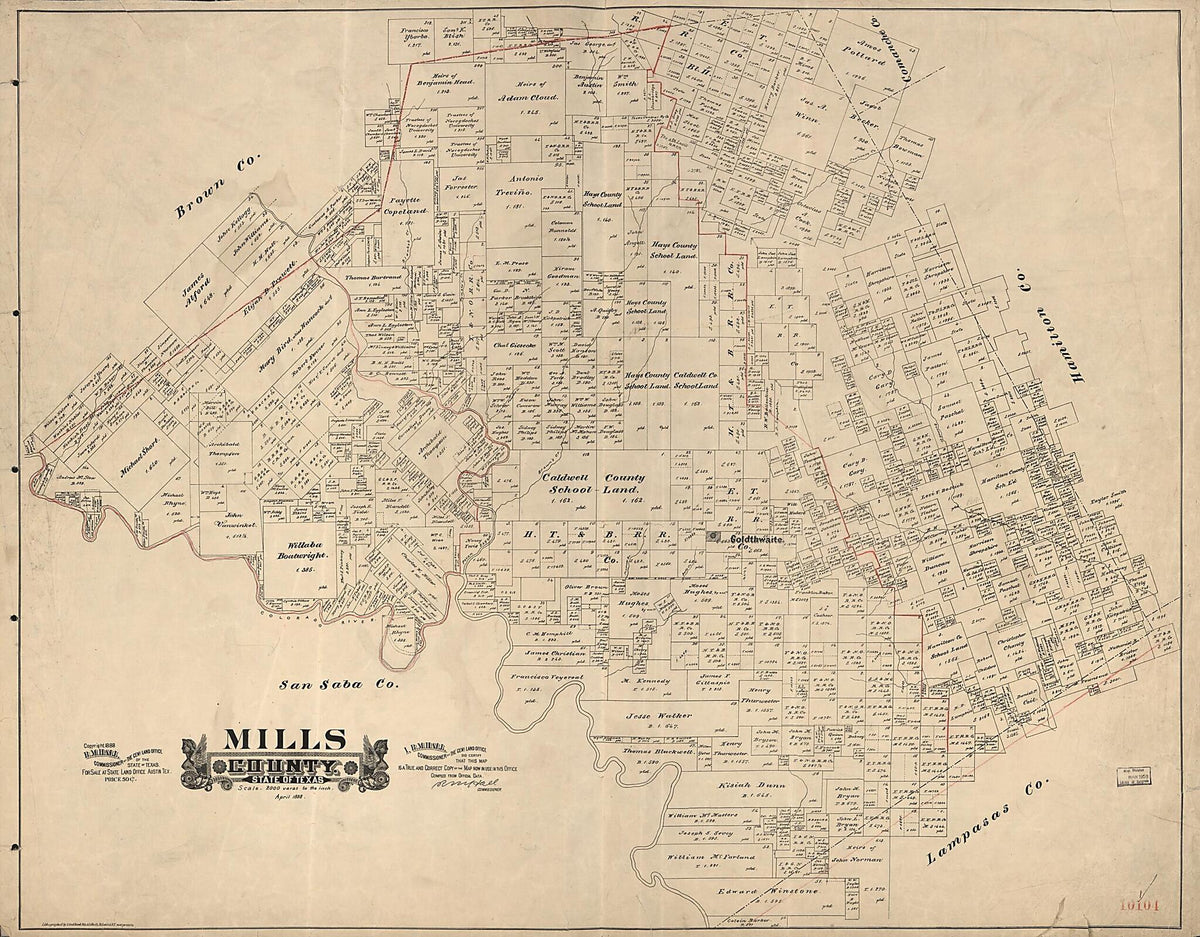 Mills County, State of Texas 1888 by Relic Map Company