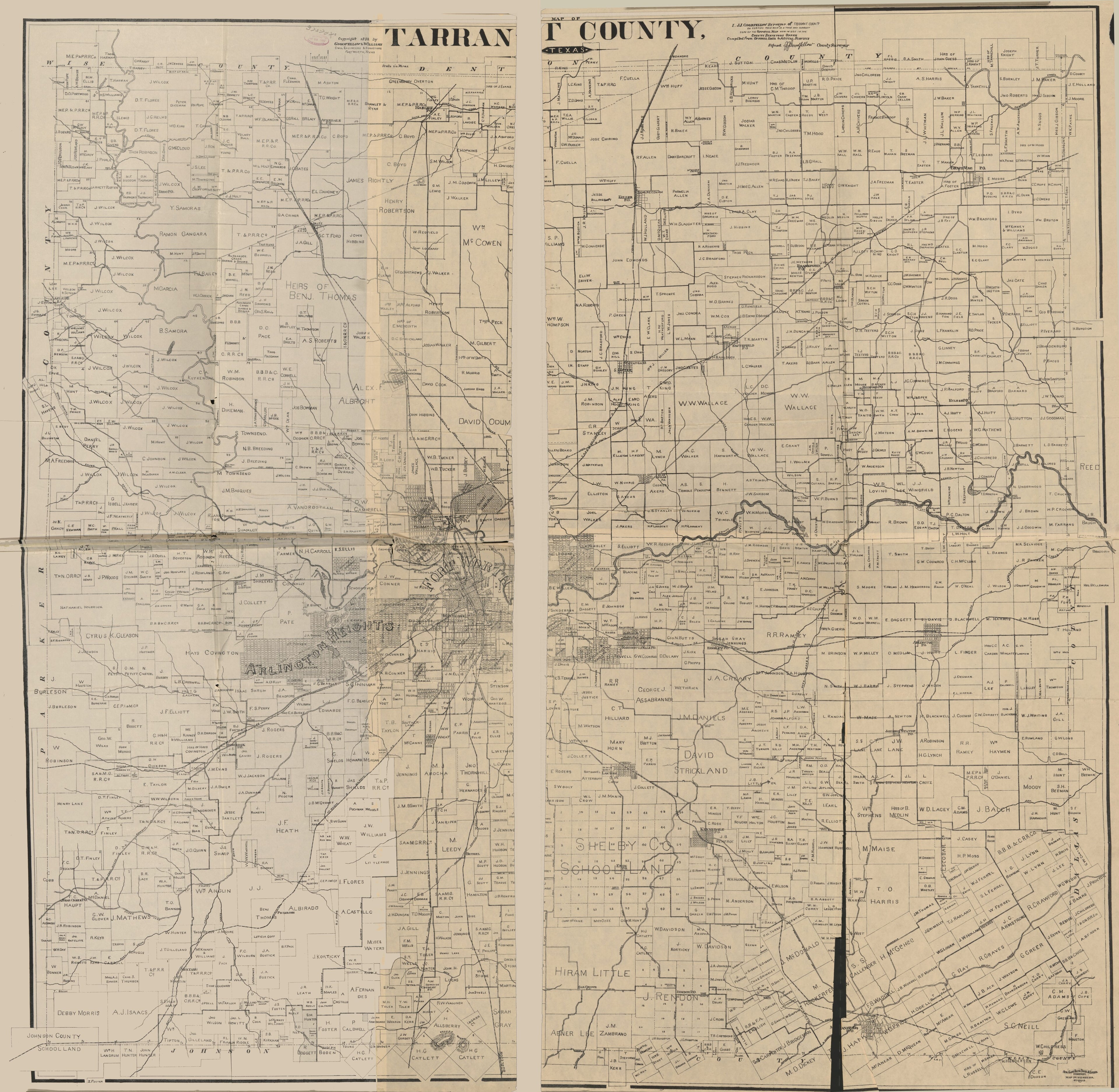 This old map of Map of Tarrant County, Texas from 1892 was created by Goodfellow & Williams in 1892