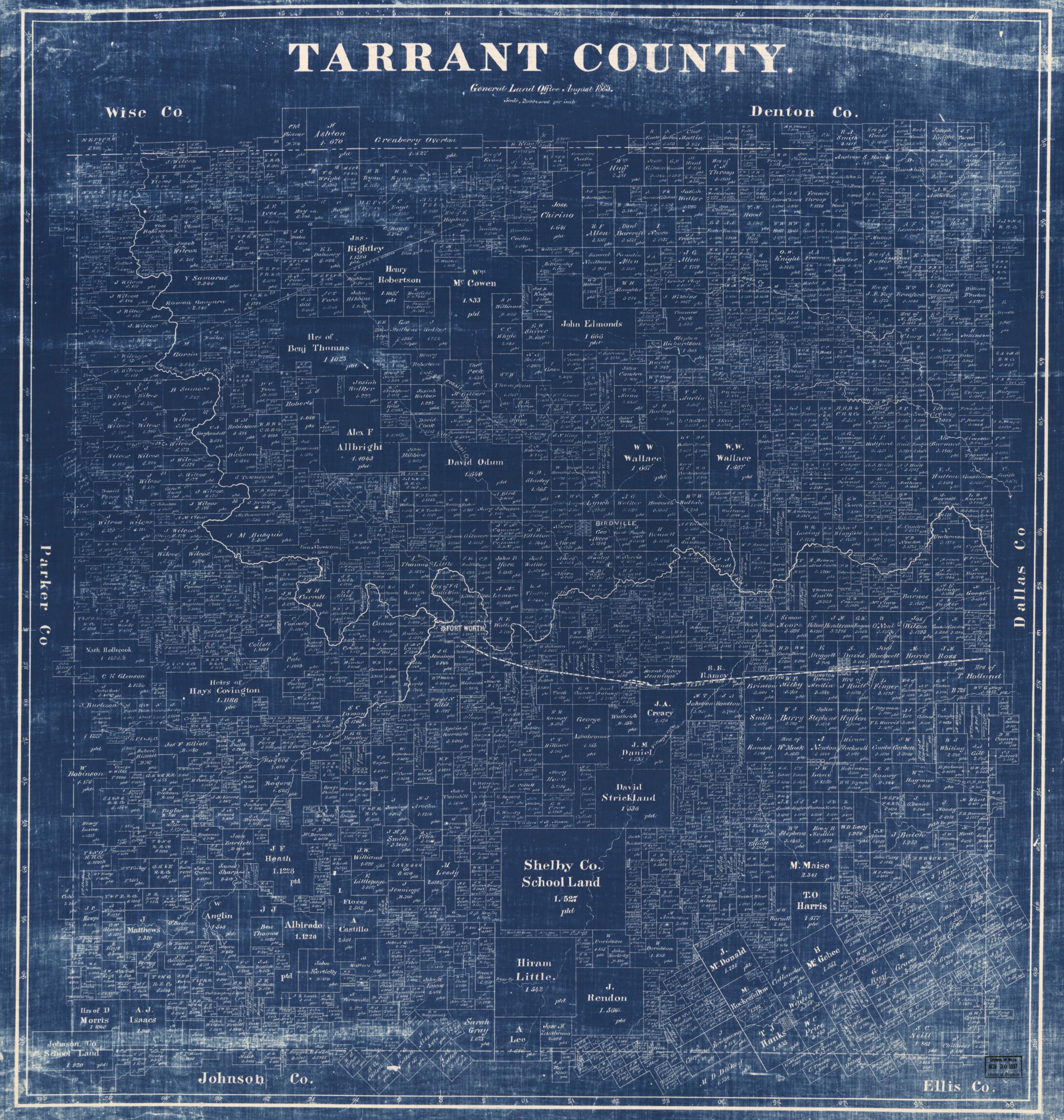 This old map of Tarrant County, Texas from 1885 was created by Texas. General Land Office in 1885