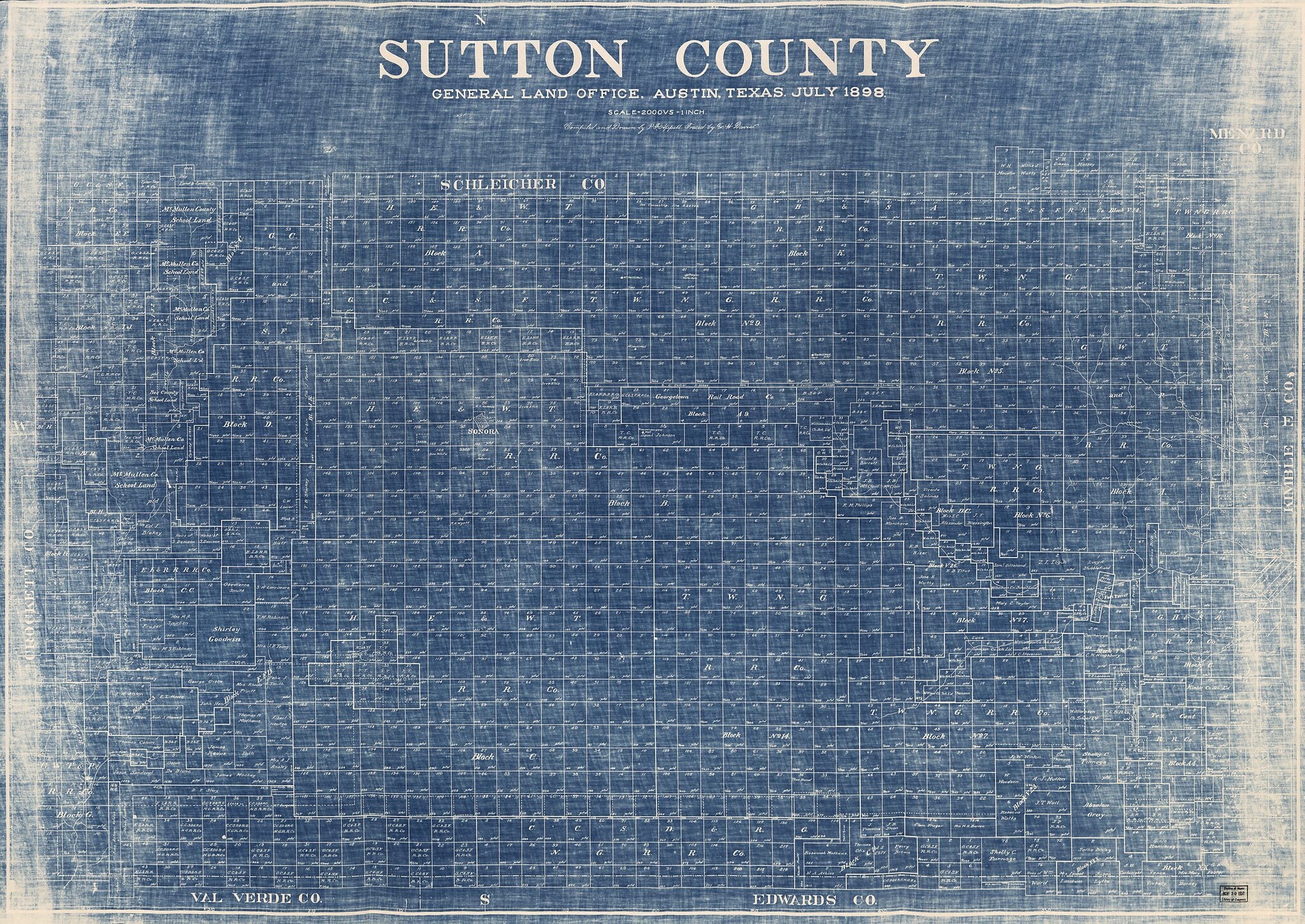 This old map of Sutton County from 1898 was created by P. F. Appell, Texas. General Land Office in 1898