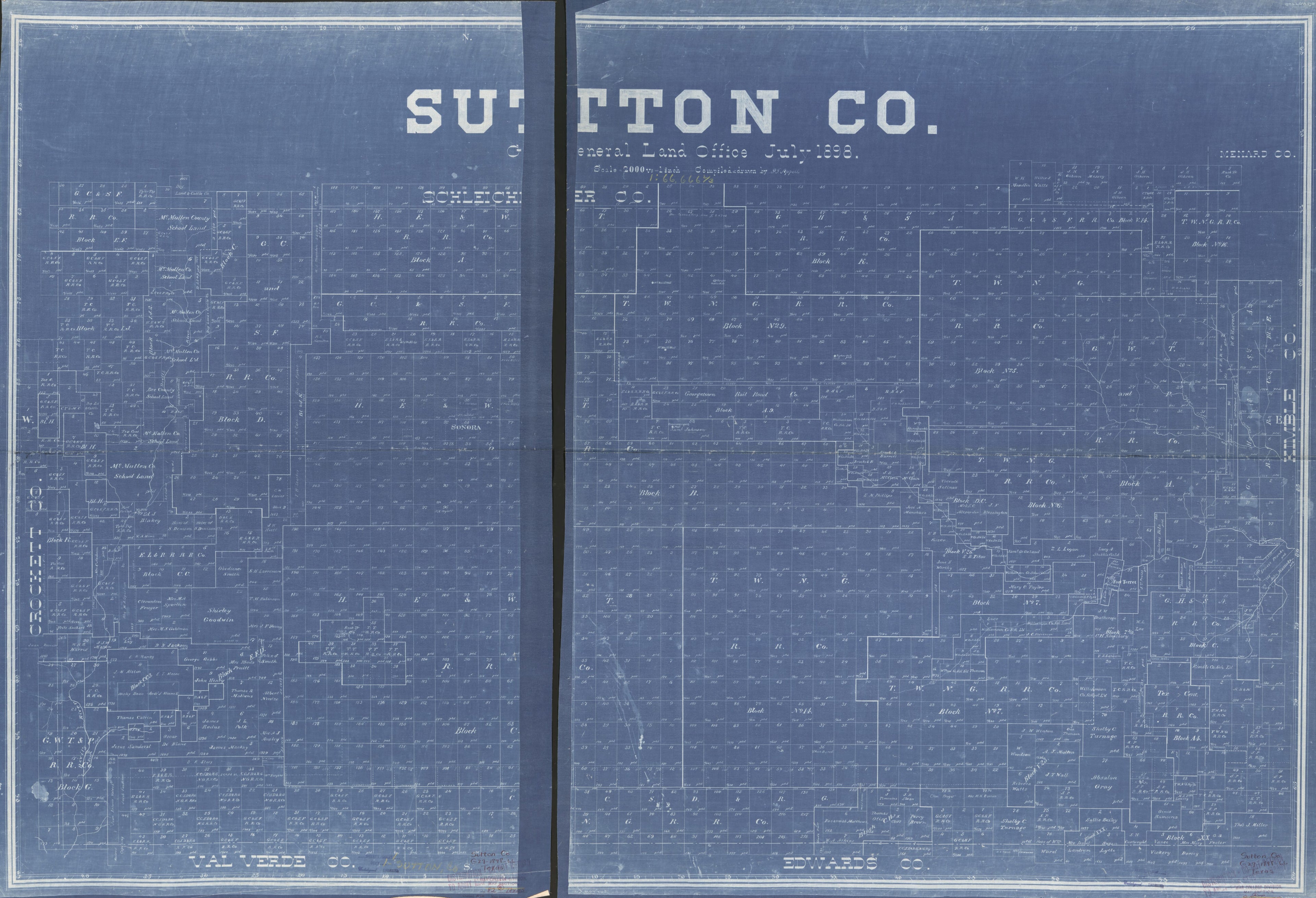 This old map of Sutton Co. (Sutton County, Texas) from 1898 was created by P. F. Appell, Texas. General Land Office in 1898