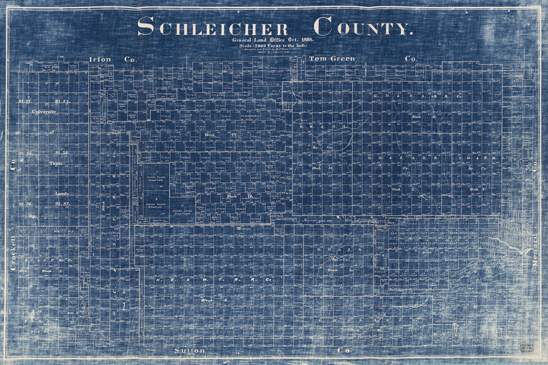 This old map of Map of Schleicher County from 1898 was created by S. J. Rowe, Texas. General Land Office in 1898
