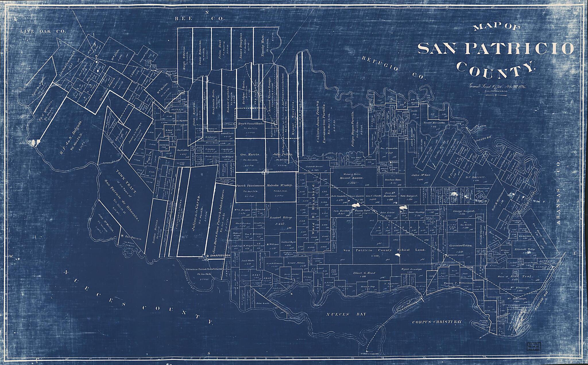 This old map of Map of San Patricio County from 1896 was created by Texas. General Land Office in 1896