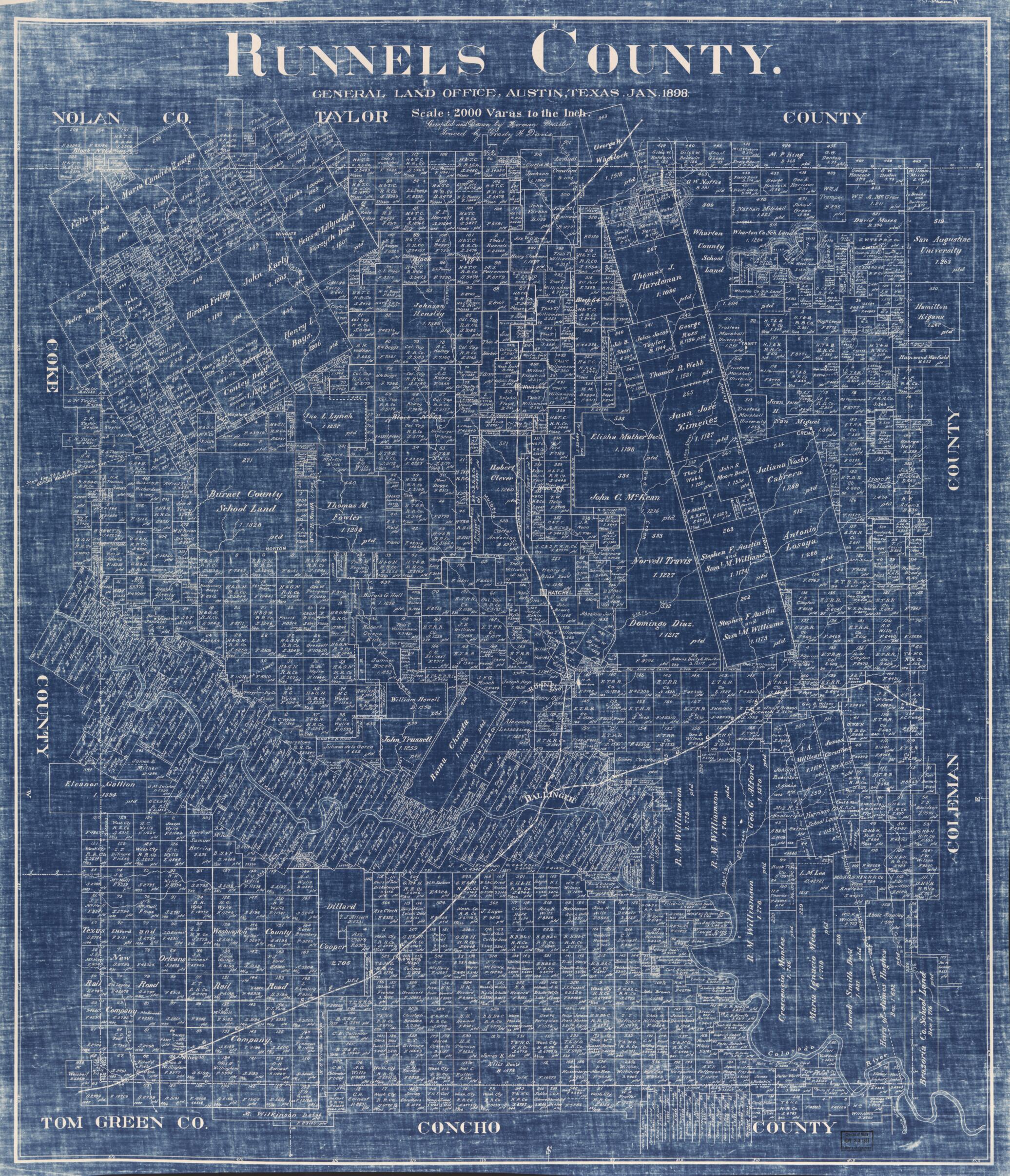 This old map of Runnels County / Compiled and Drawn by Herman Pressler from 1898 was created by Herman Pressler, Texas. General Land Office in 1898