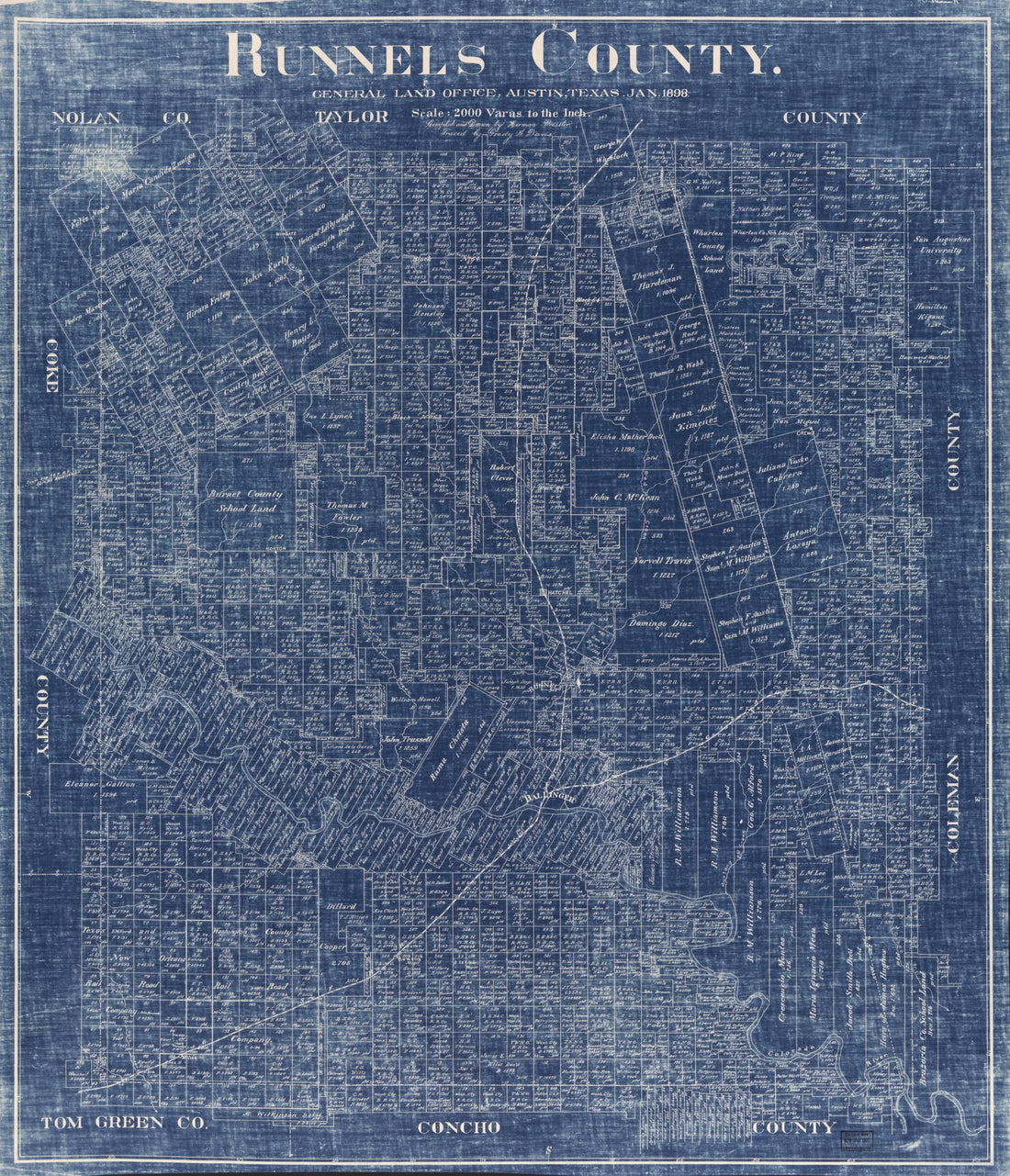 This old map of Runnels County / Compiled and Drawn by Herman Pressler from 1898 was created by Herman Pressler, Texas. General Land Office in 1898