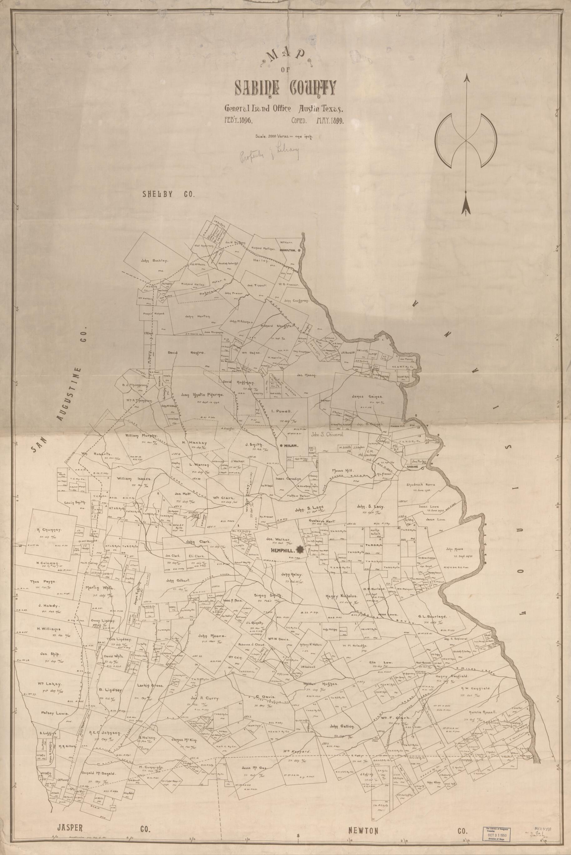 This old map of Map of Sabine County from 1896 was created by Texas. General Land Office in 1896