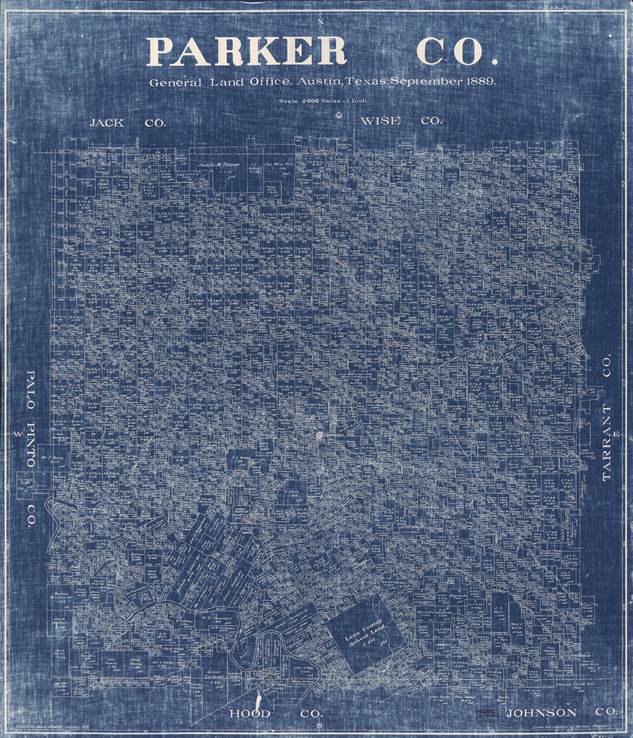This old map of Parker Co. / Drawn and Compiled by Herman Pressler. (Parker County, Texas) from 1889 was created by Herman Pressler, Texas. General Land Office in 1889