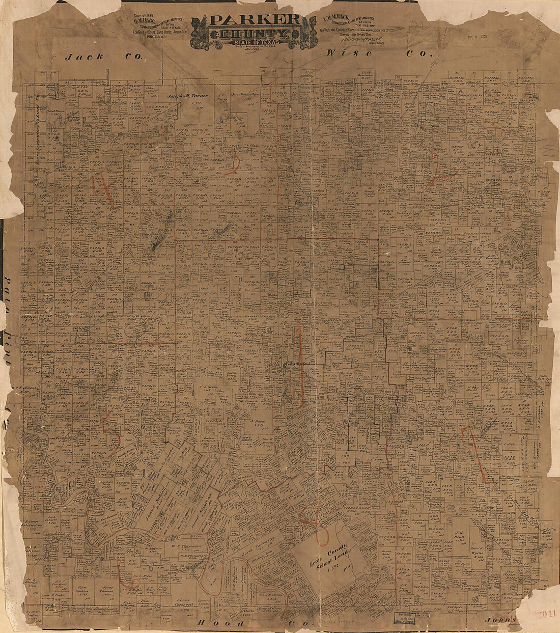This old map of Parker County, State of Texas from 1889 was created by August Gast & Co, R. M. Hall, Texas. General Land Office in 1889