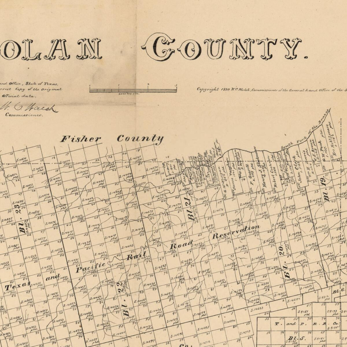 This old map of Nolan County from 1880 was created by  August Gast & Co,  Texas. General Land Office, W. C. (William C.) Walsh in 1880