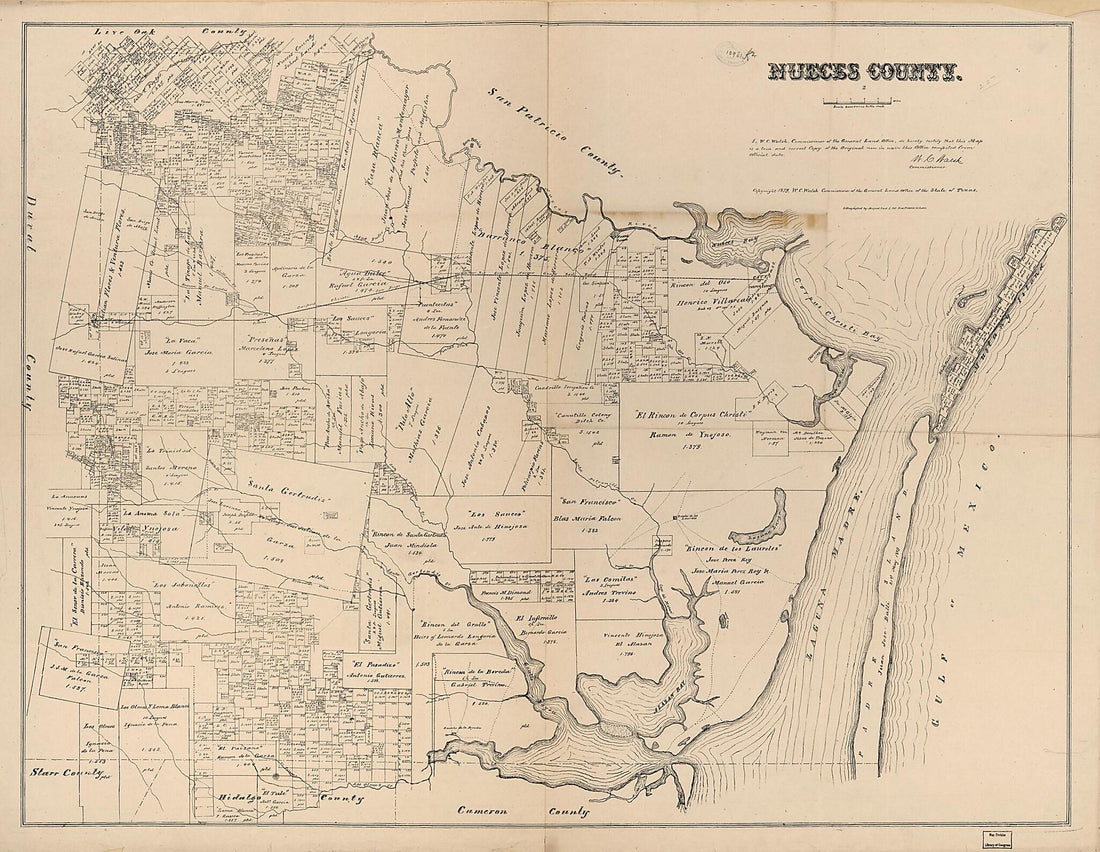 This old map of Nueces County from 1879 was created by August Gast & Co, W. C. (William C.) Walsh in 1879