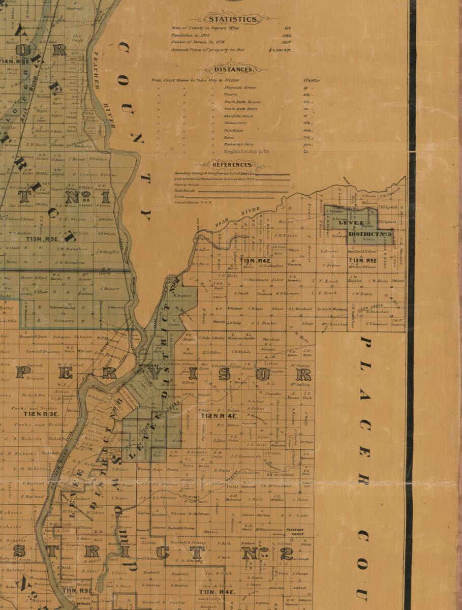 This old map of Official Map of Sutter County, California from 1873 was created by  A.L. Bancroft & Company, J. T. Pennington in 1873
