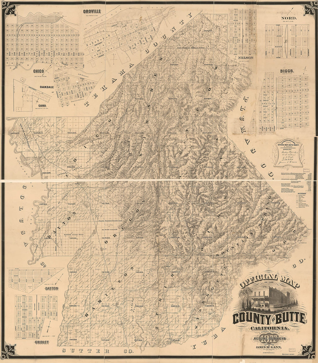 This old map of Official Map of the County of Butte, California : Carefully Compiled from Actual Surveys from 1877 was created by Britton & Rey, James McGann in 1877