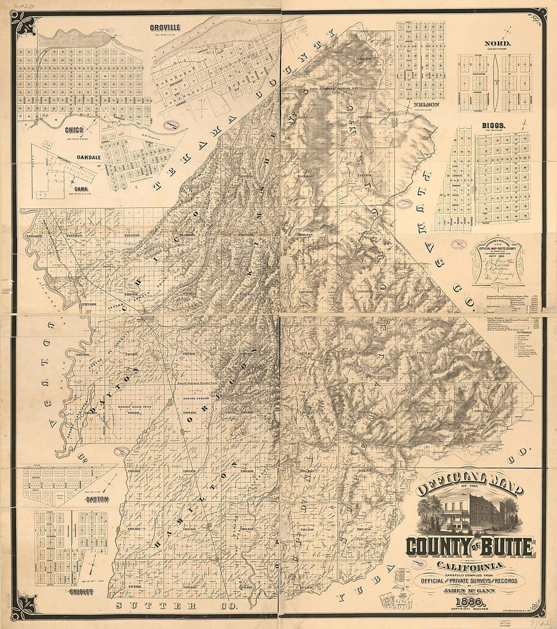 This old map of Official Map of the County of Butte, California : Carefully Compiled from Official and Private Surveys and Records from 1886 was created by Britton & Rey, James McGann in 1886