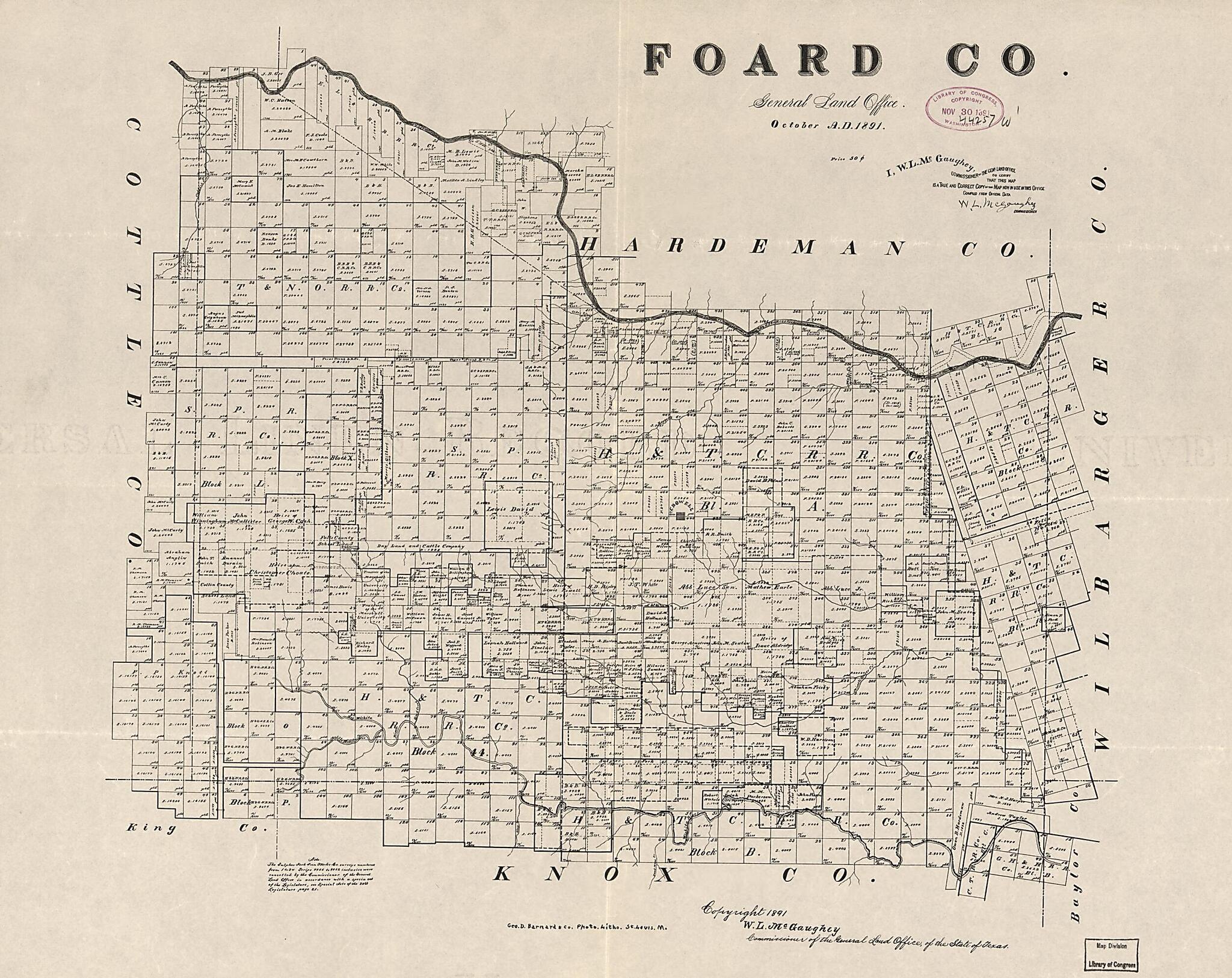 This old map of Foard County (Foard County, Texas) from 1891 was created by W. L. McGaughey, Texas. General Land Office in 1891