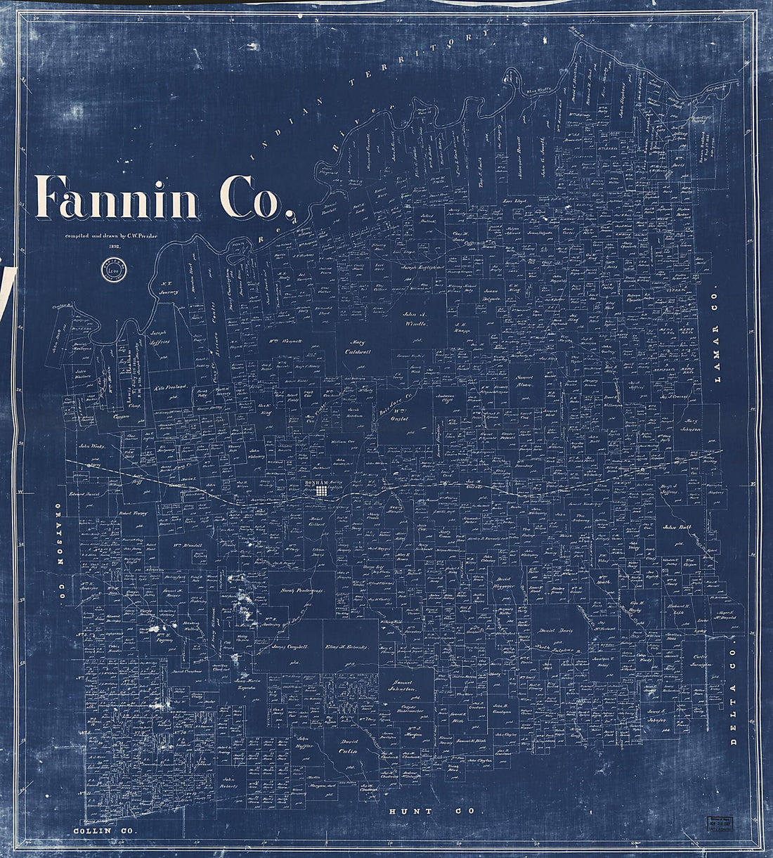 This old map of Fannin County (Fannin County, Texas) from 1892 was created by Chas. W. Pressler, Texas. General Land Office in 1892