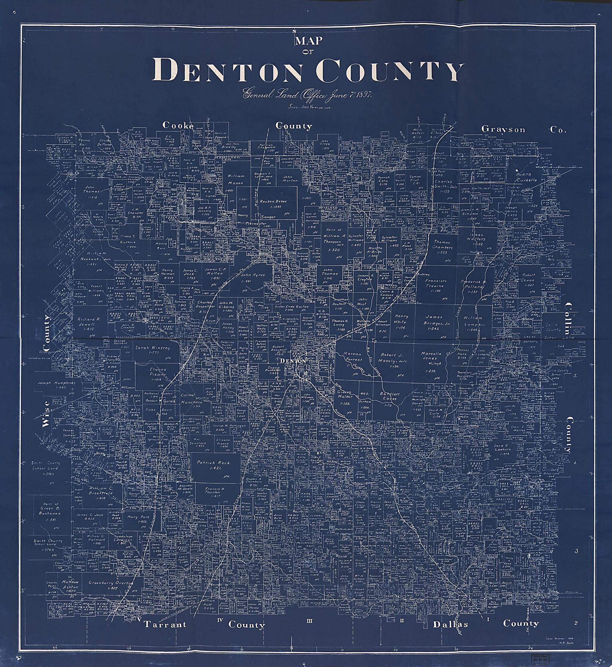 This old map of Map of Denton County from 1897 was created by Texas. General Land Office in 1897