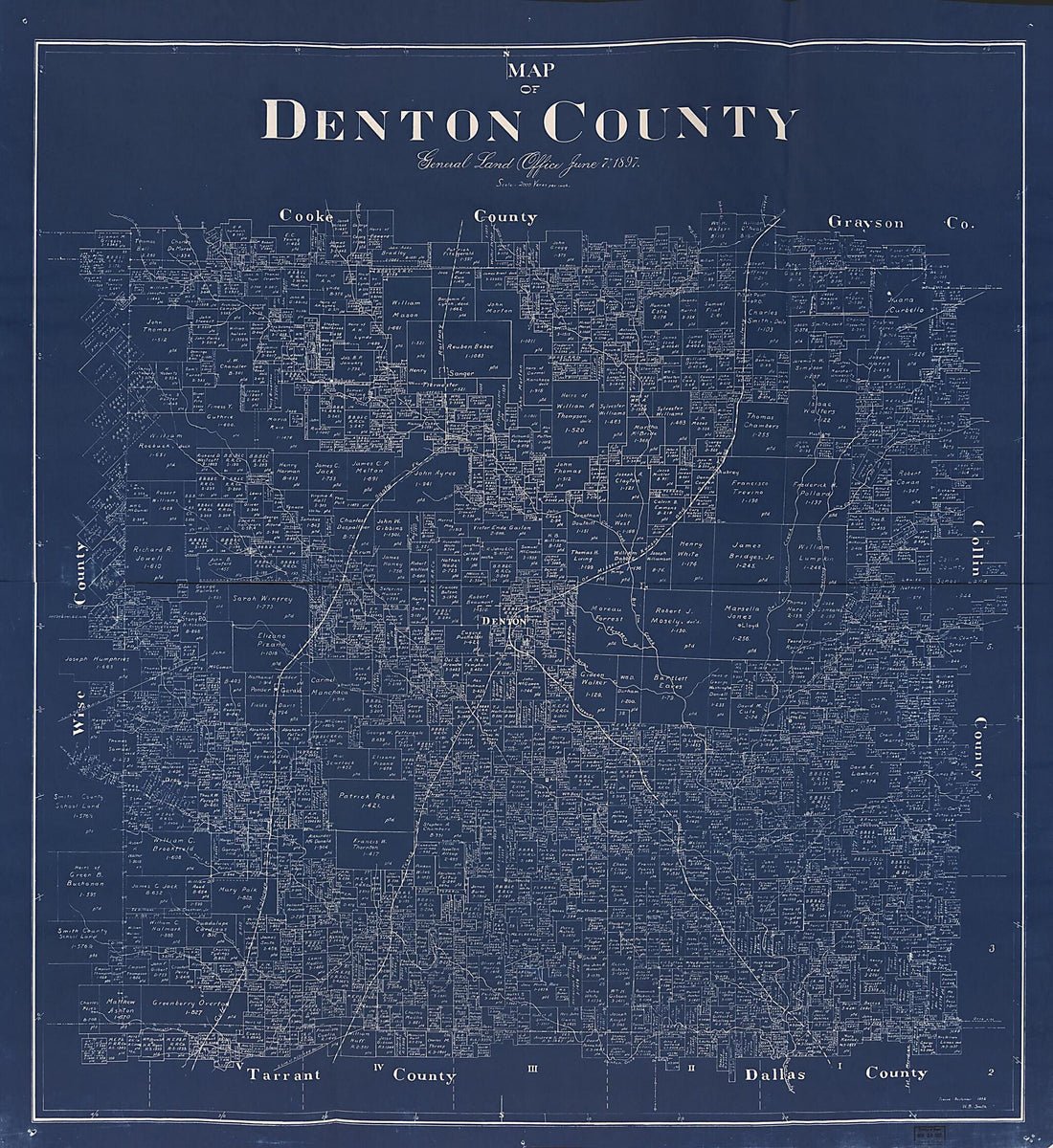 This old map of Map of Denton County from 1897 was created by Texas. General Land Office in 1897