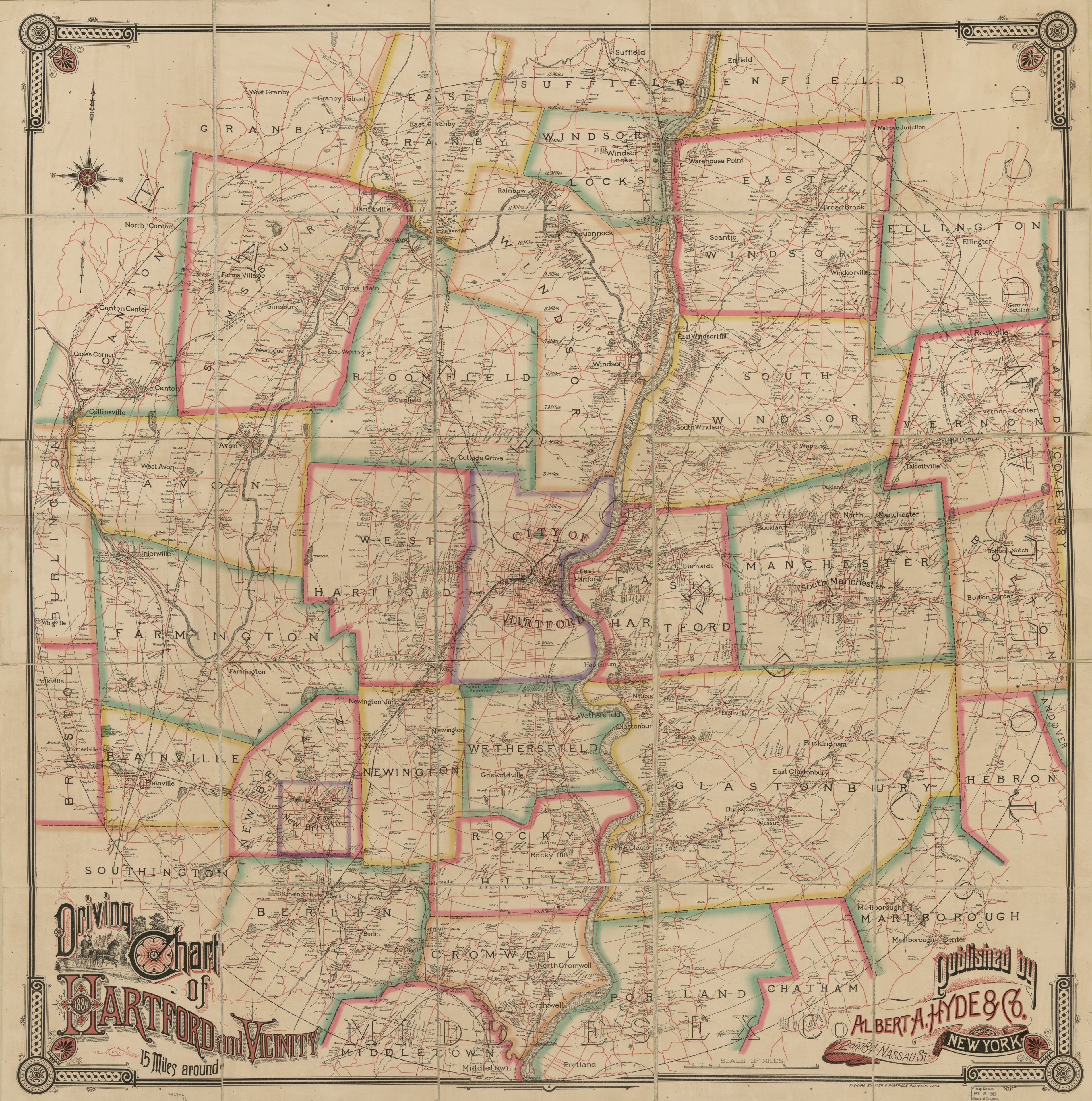 This old map of Driving Chart of Hartford and Vicinity : 15 Miles Around from 1884 was created by  Albert A. Hyde & Co in 1884