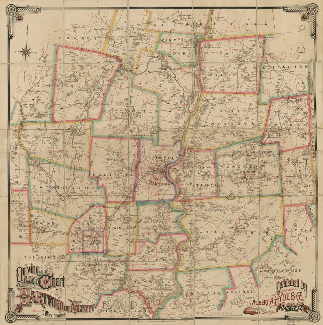 This old map of Driving Chart of Hartford and Vicinity : 15 Miles Around from 1884 was created by Albert A. Hyde & Co in 1884