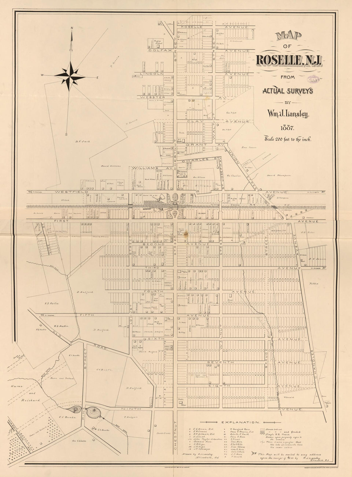 Map of Roselle, New Jersey : from Actual Surveys 1887 by Relic Map Company