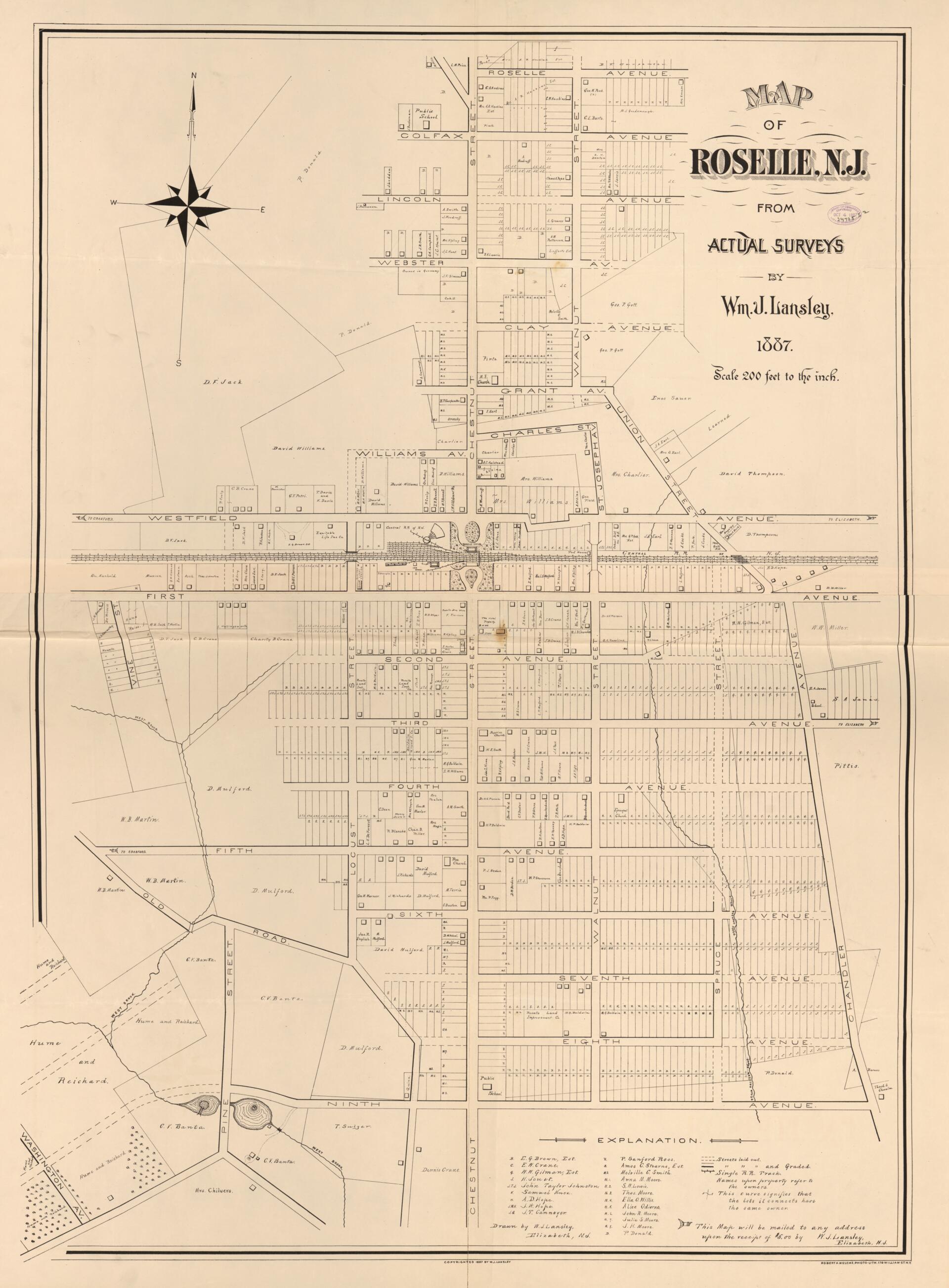 Map of Roselle, New Jersey : from Actual Surveys 1887 by Relic Map Company