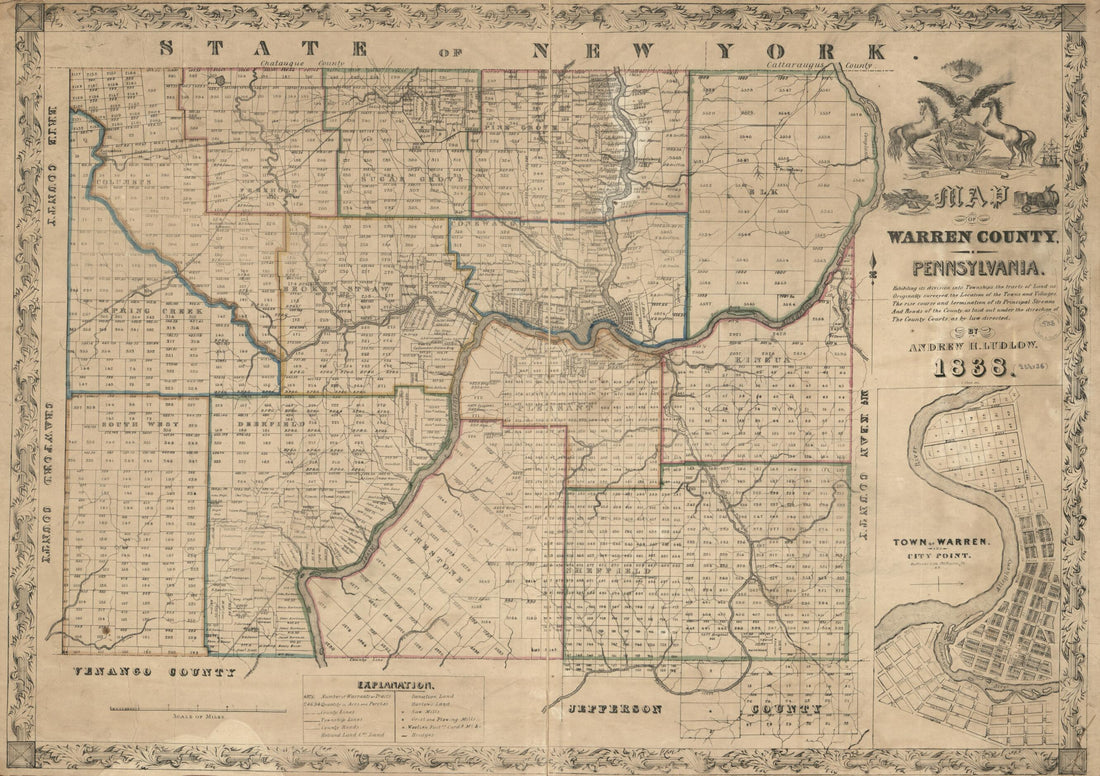 This old map of Map of Warren County, Pennsylvania from 1838 was created by Bufford&