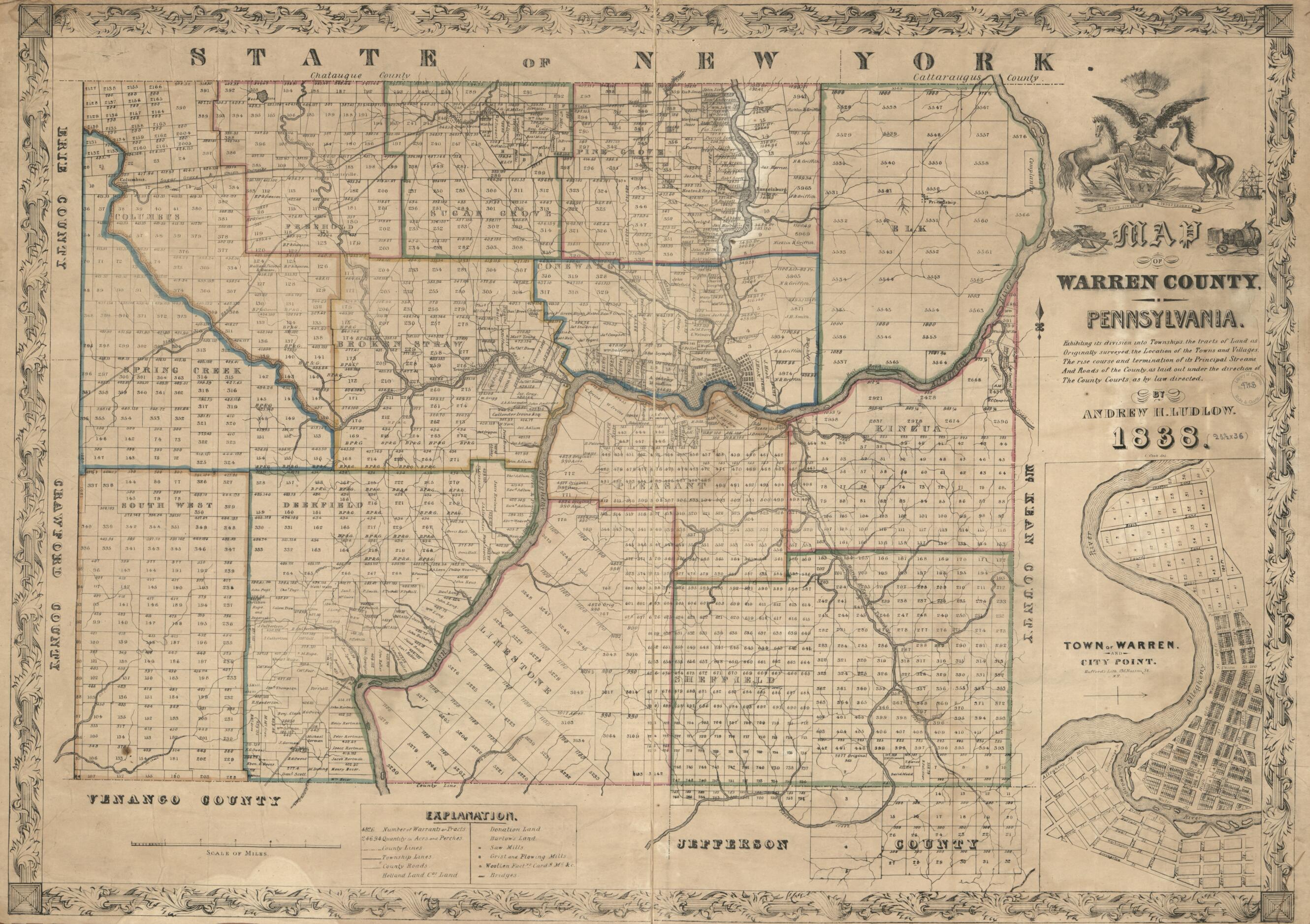 Map of Warren County, Pennsylvania 1838 by Relic Map Company