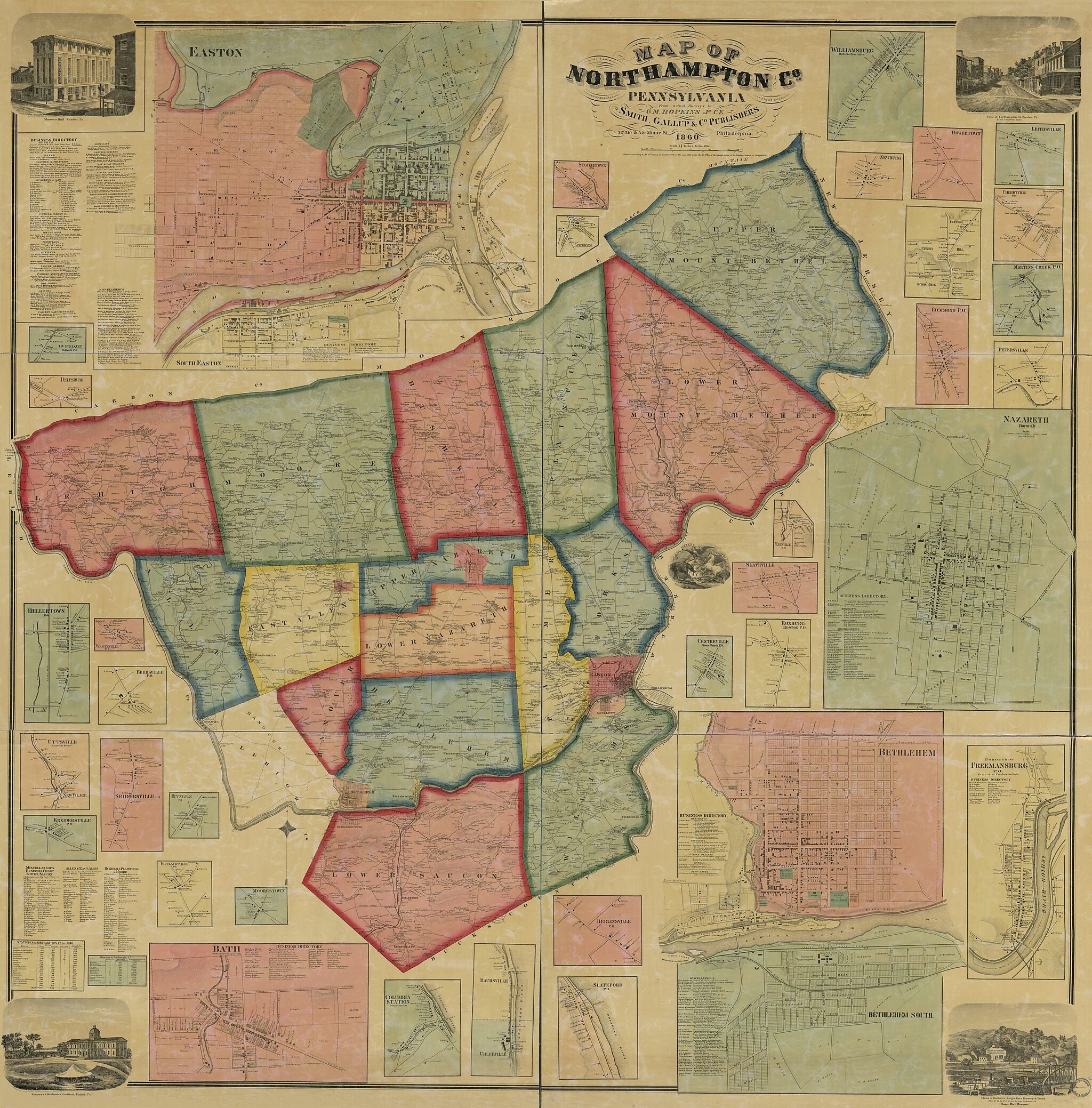This old map of Map of Northampton County, Pennsylvania : from Actual Surveys from 1860 was created by Griffith Morgan Hopkins, Gallup & Co Smith in 1860