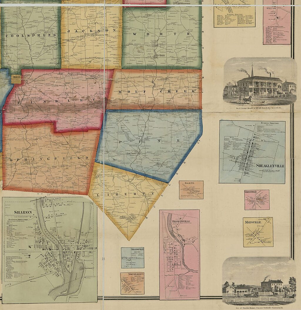 This old map of Map of Mercer County, Pennsylvania : from Actual Surveys from 1860 was created by  A. Pomeroy & S.W. Treat, Griffith Morgan Hopkins, H. W. (Henry Whitmer) Hopkins, A. Pomeroy in 1860