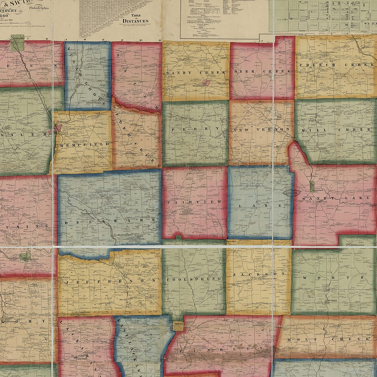 This old map of Map of Mercer County, Pennsylvania : from Actual Surveys from 1860 was created by  A. Pomeroy & S.W. Treat, Griffith Morgan Hopkins, H. W. (Henry Whitmer) Hopkins, A. Pomeroy in 1860