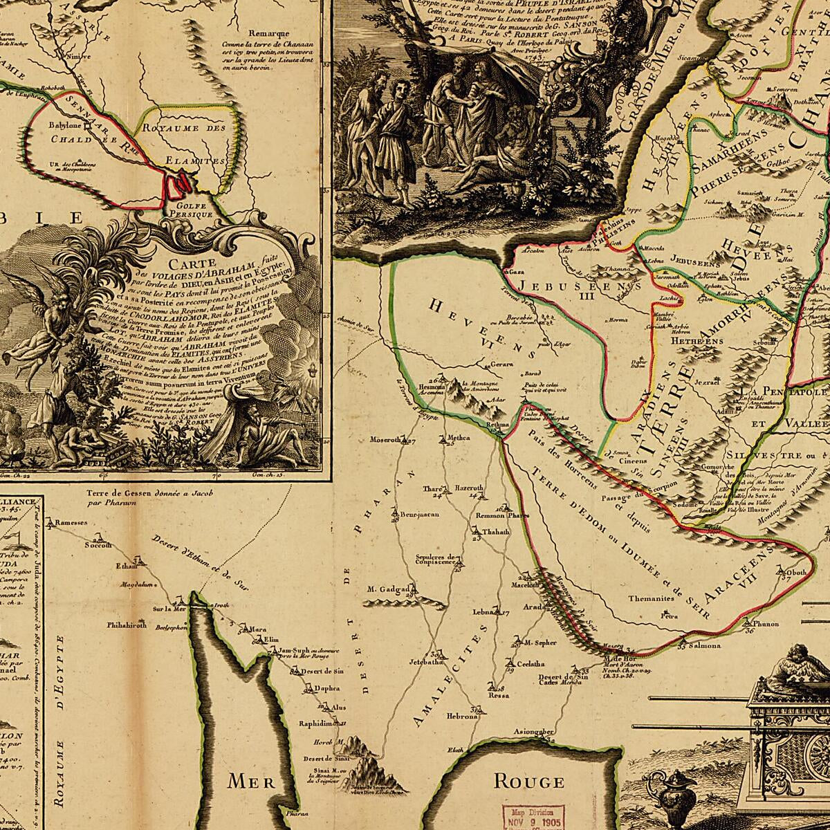 This old map of Terre De Chanaan Ou Terre Promise a Abraham, Et a Sa Posterite De G. Sanson Geographe Du Roy from 1740 was created by Jean Lattré, Gilles Robert De Vaugondy, Guillaume Sanson in 1740