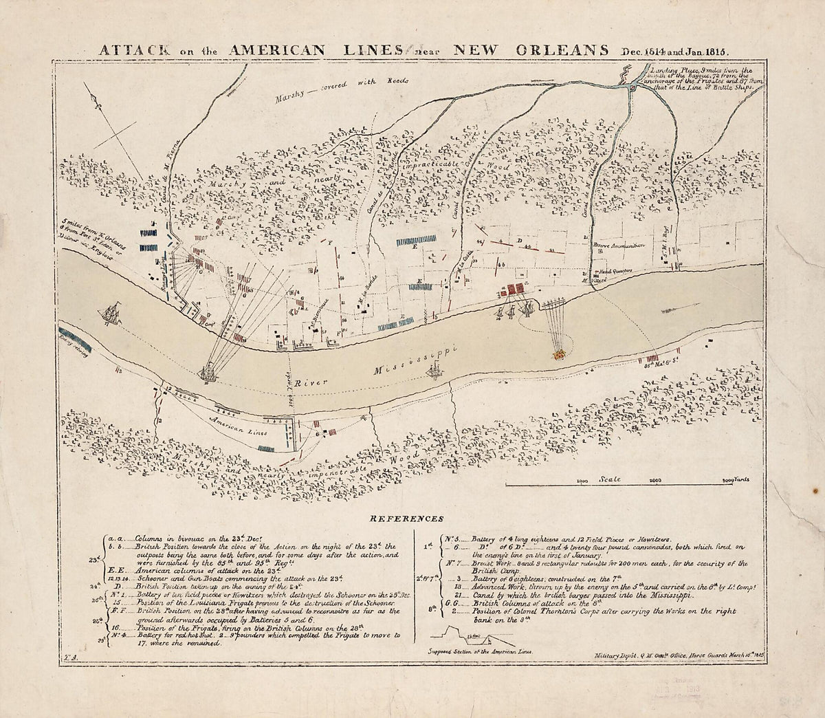 Attack On the American Lines Near New Orleans Dec. 1814 and Jan. 1815 by Relic Map Company