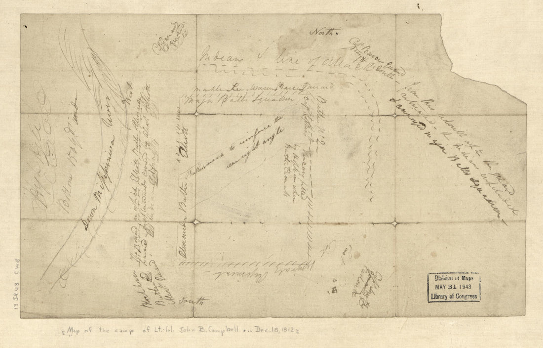 This old map of Map of the Camp of Lt. Col. John R. Campbell On the Bank of the Mississinewa River, December 18, from 1812 With Details of Attack b was created by in 1812