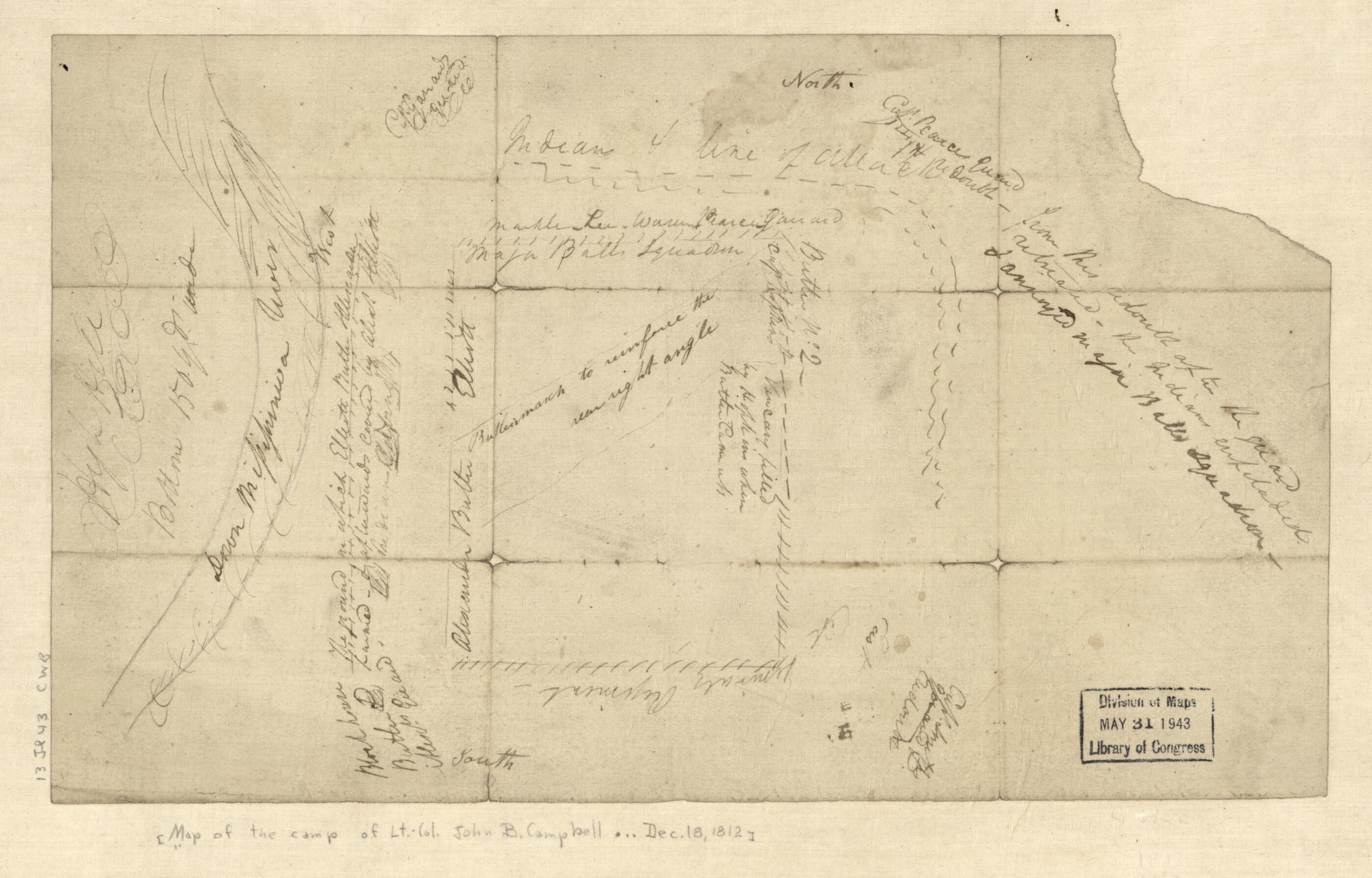 This old map of Map of the Camp of Lt. Col. John R. Campbell On the Bank of the Mississinewa River, December 18, from 1812 With Details of Attack b was created by in 1812