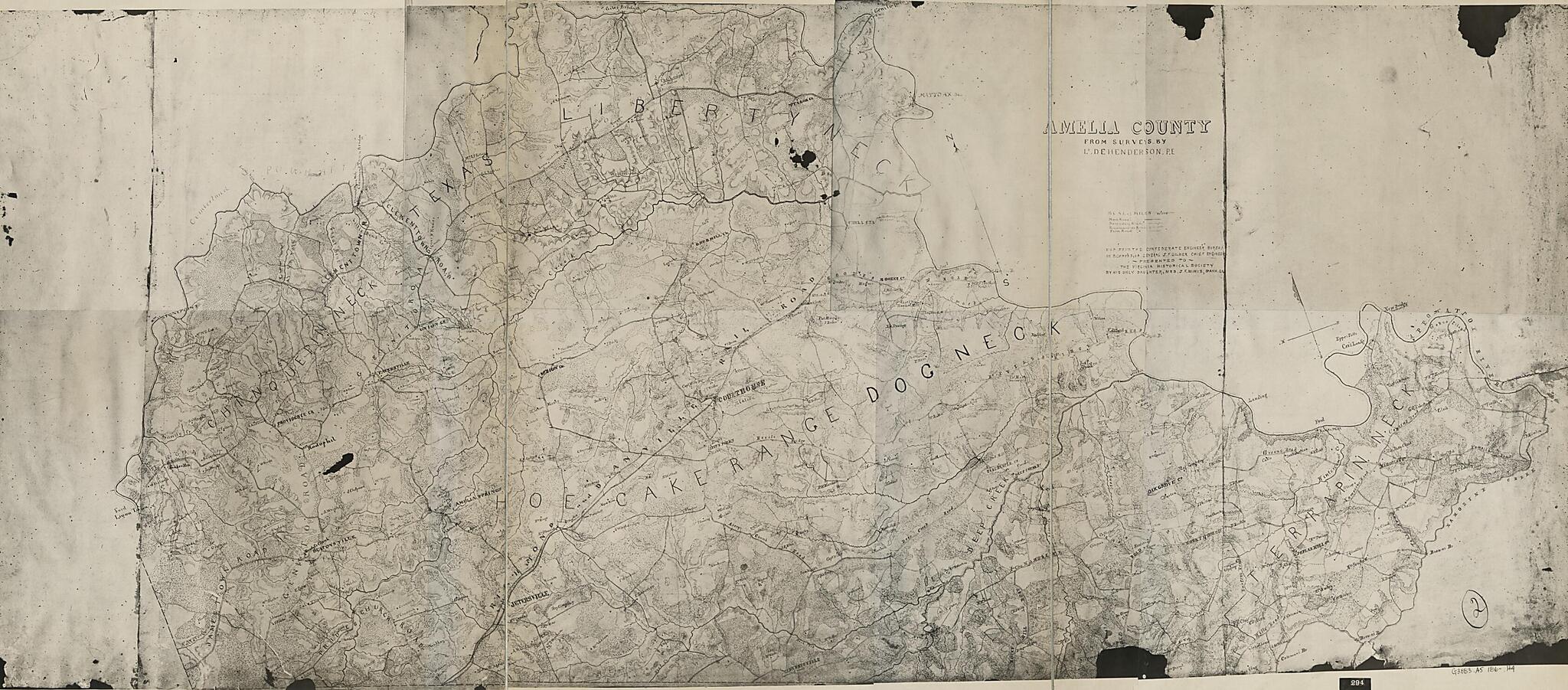 This old map of Amelia County from 1860 was created by Confederate States of America. Army. Department of Northern Virginia, Jeremy Francis Gilmer, D. E. Henderson, Louisa Porter Minis, Virginia Historical Society in 1860