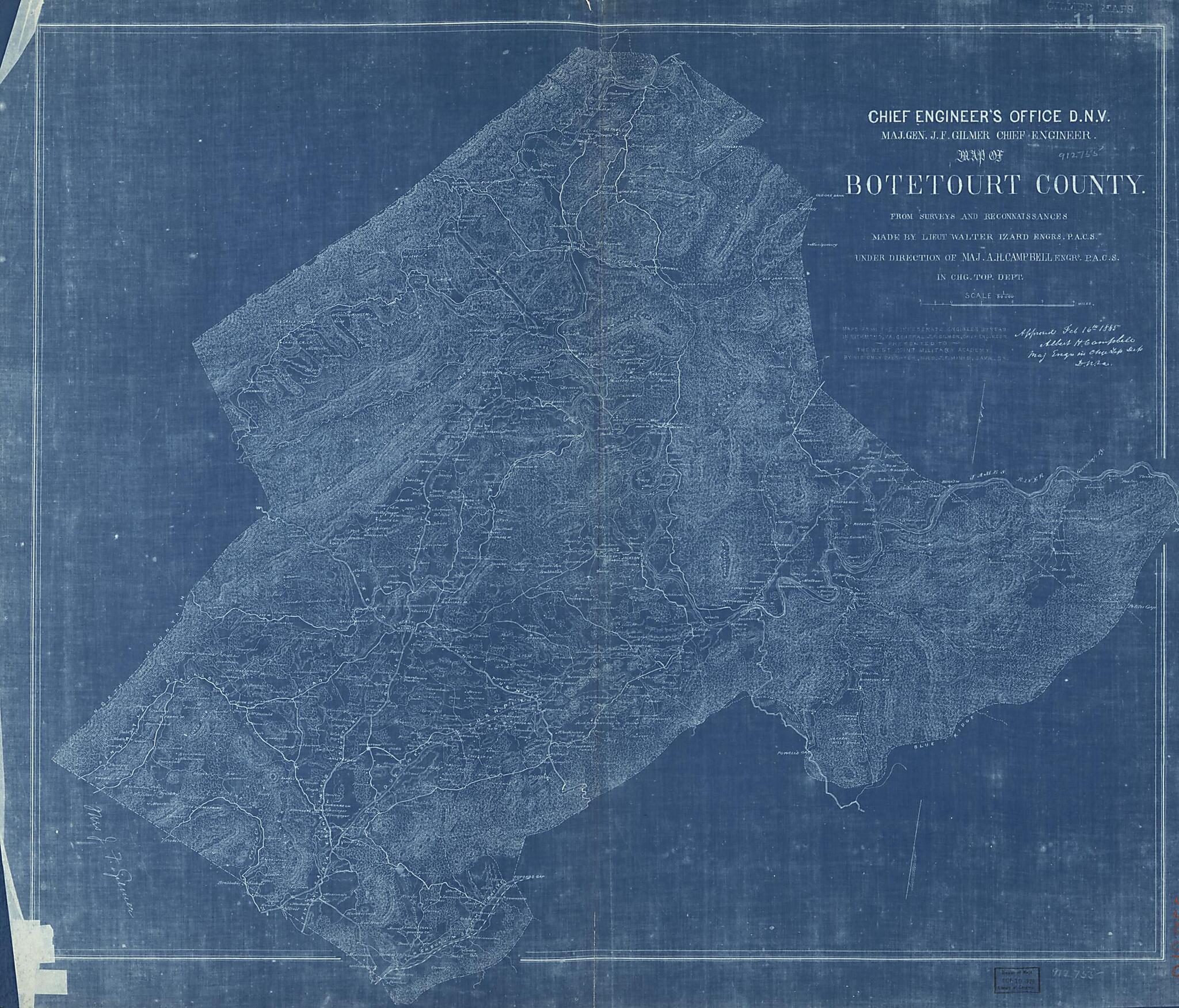 This old map of Map of Botetourt County from 1865 was created by Albert H. (Albert Henry) Campbell, Confederate States of America. Army. Department of Northern Virginia, Jeremy Francis Gilmer, Walter Izard, Louisa Porter Minis, United States Military A