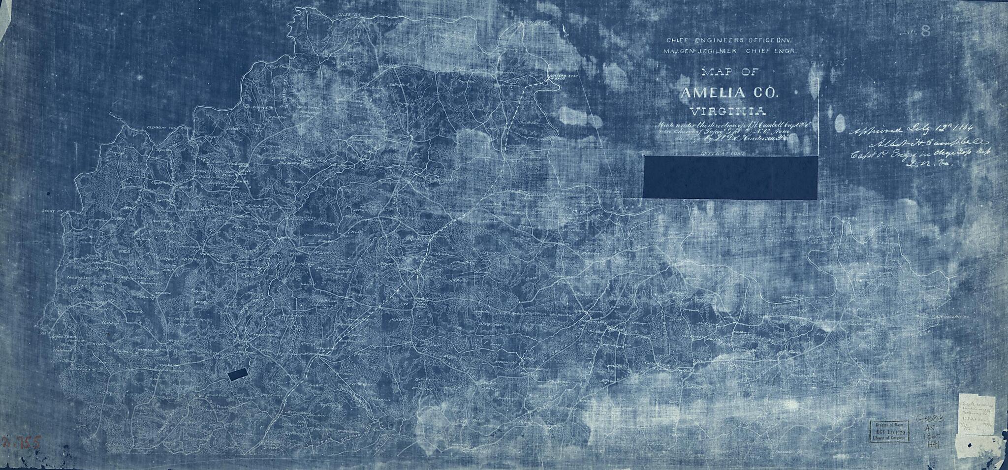 This old map of Map of Amelia County, Virginia (Map of Amelia County, Virginia) from 1864 was created by Albert H. (Albert Henry) Campbell, Confederate States of America. Army. Department of Northern Virginia, Jeremy Francis Gilmer, D. E. Henderson, Lou