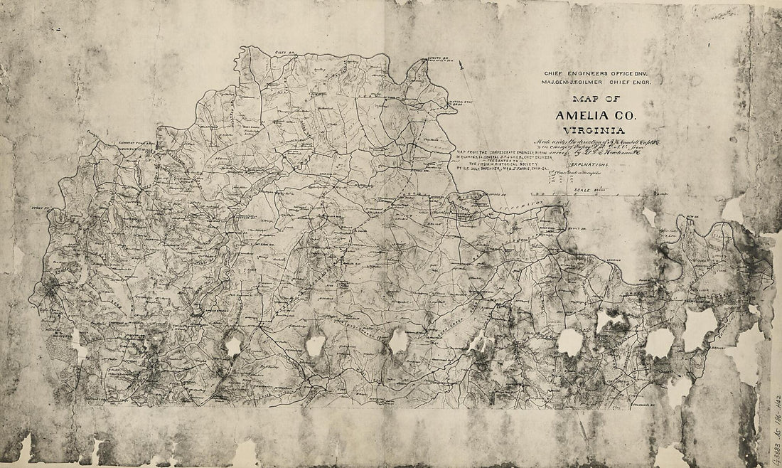 This old map of Map of Amelia County, Virginia (Map of Amelia County, Virginia, Chief Engineers Office, DNV., Maj. Genl. J.F. Gilmer, Chief Engr) from 1860 was created by Albert H. (Albert Henry) Campbell, Confederate States of America. Army. Department
