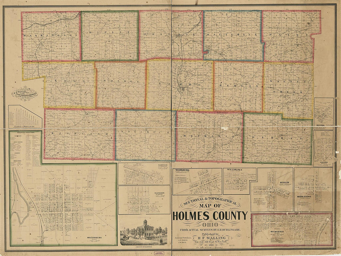 This old map of Sectional & Topographical Map of Holmes County, Ohio from 1861 was created by E. H. Burlingame in 1861